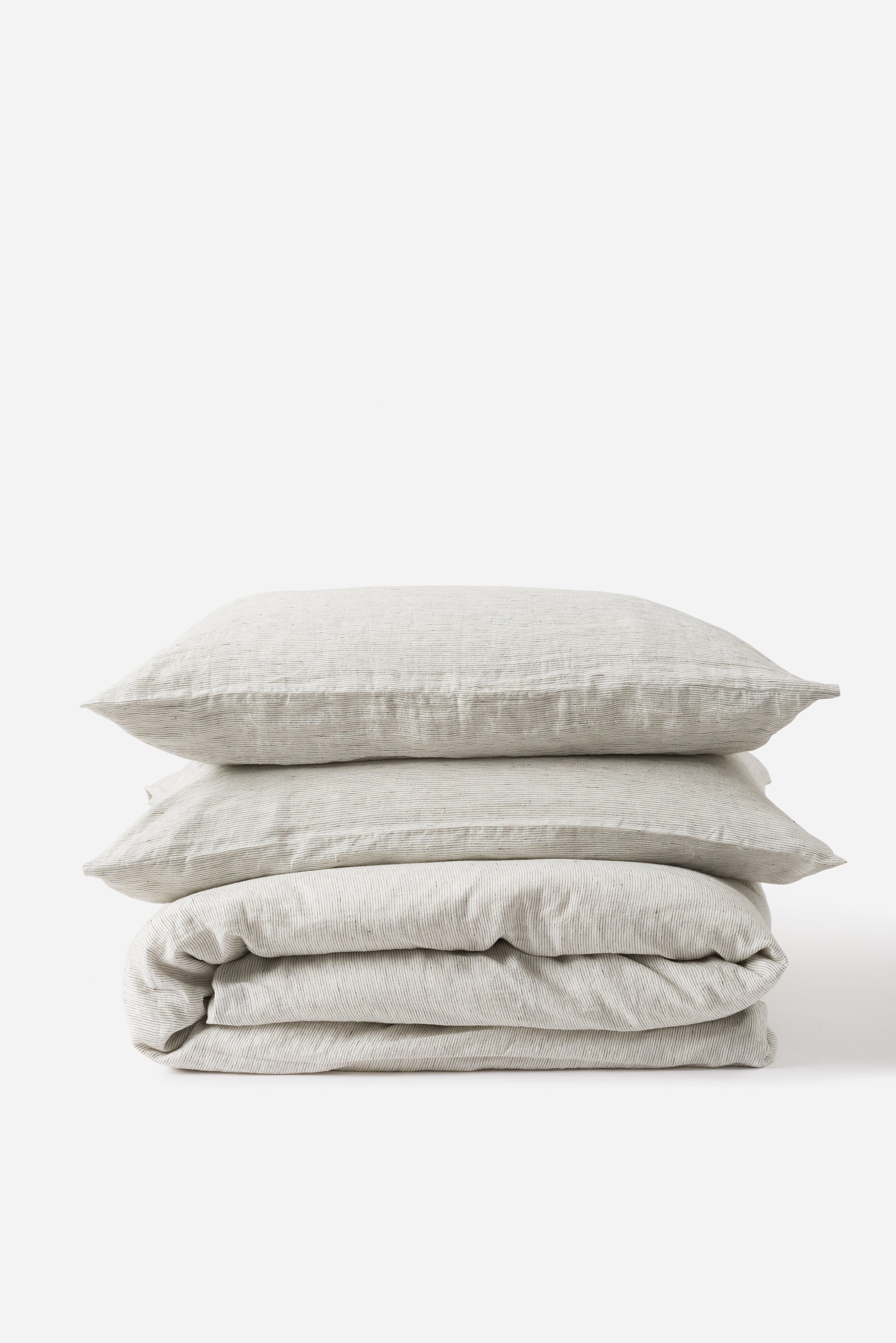 Pinstripe Linen Duvet Cover Pepper/Chalk / King Single/Double