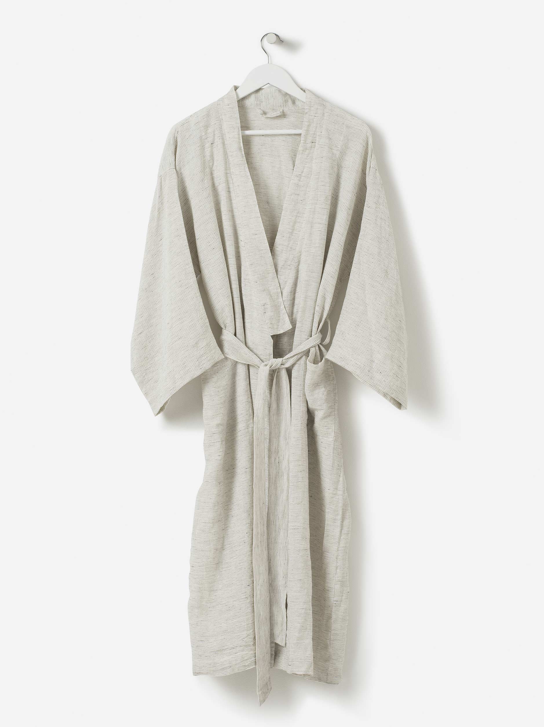 Pinstripe Linen Robe Pepper/Chalk / Small/Medium