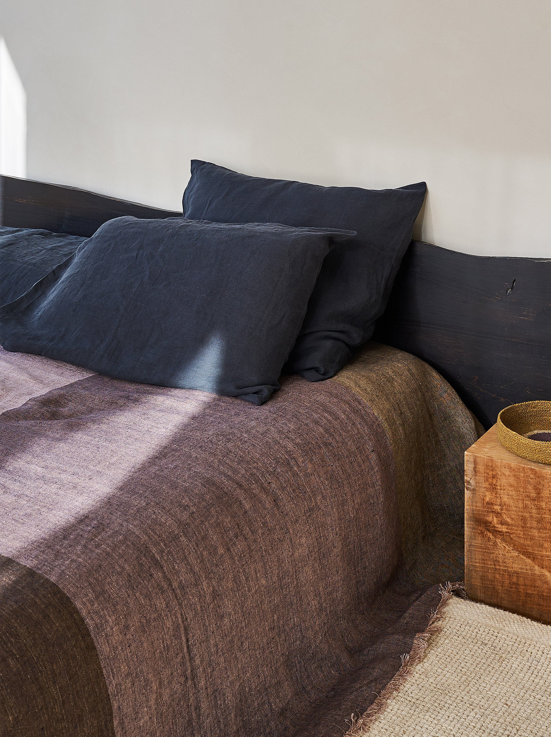 Blue Black Linen Pillowcase Pair Blue Black / Pillowcase Pair