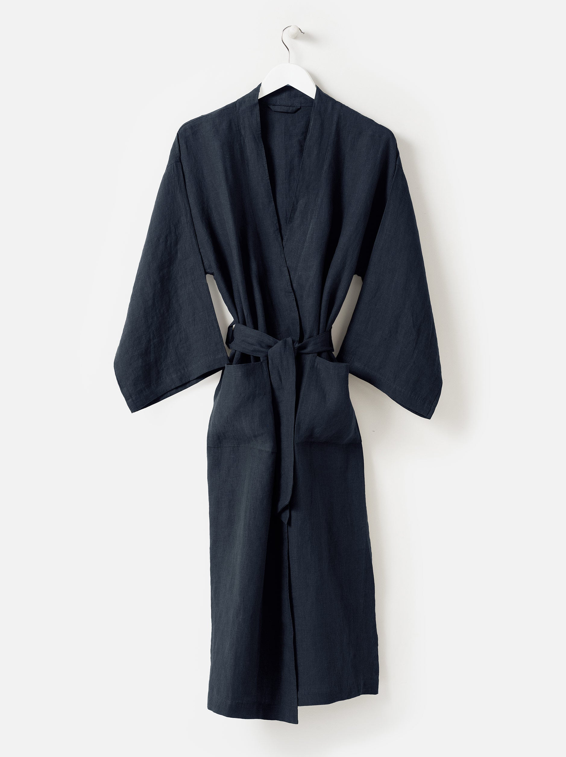 Blue Black Womens Linen Robe Blue Black / Small/Medium