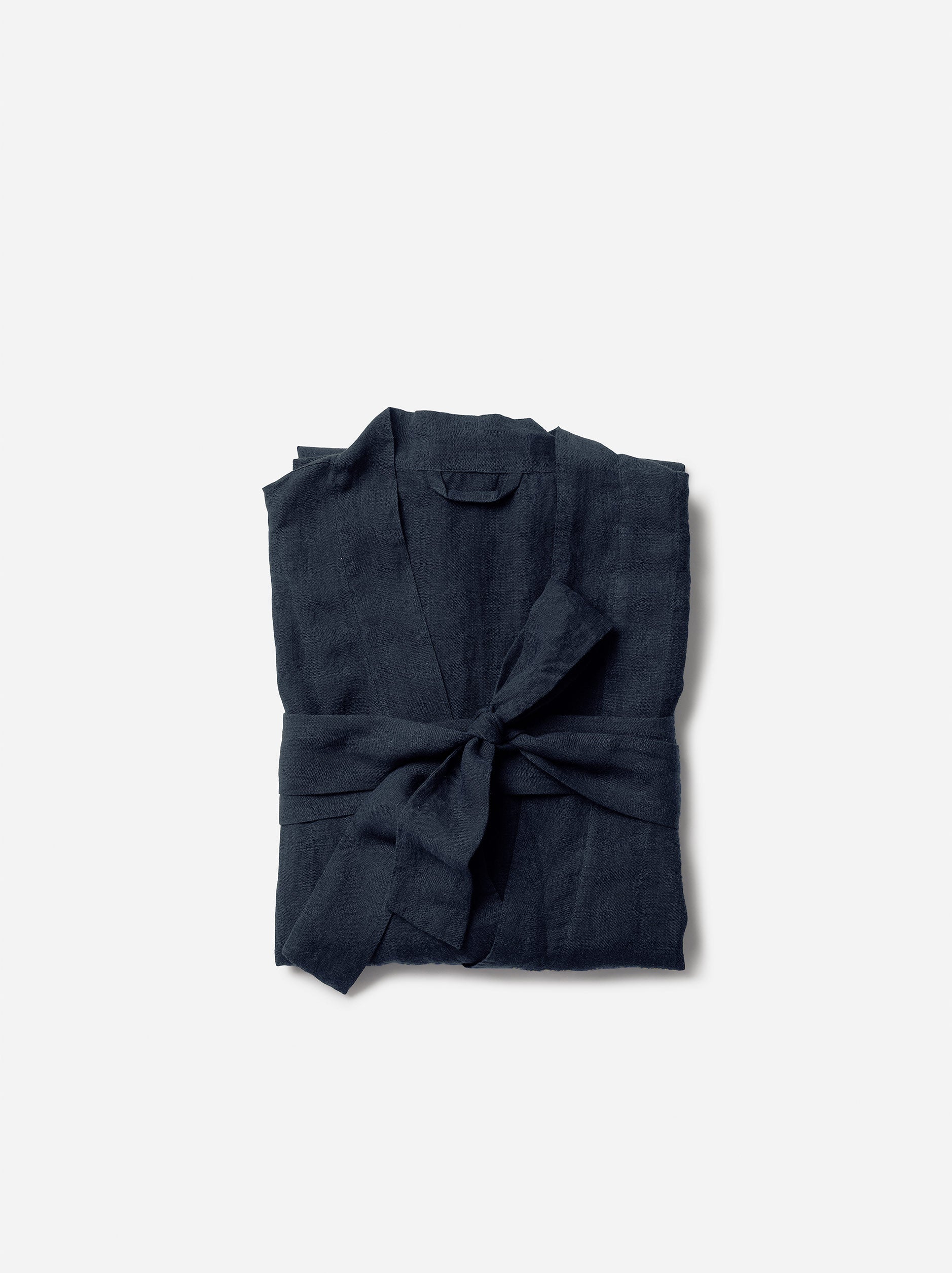 Blue Black Mens Linen Robe Blue Black / Large/X-Large