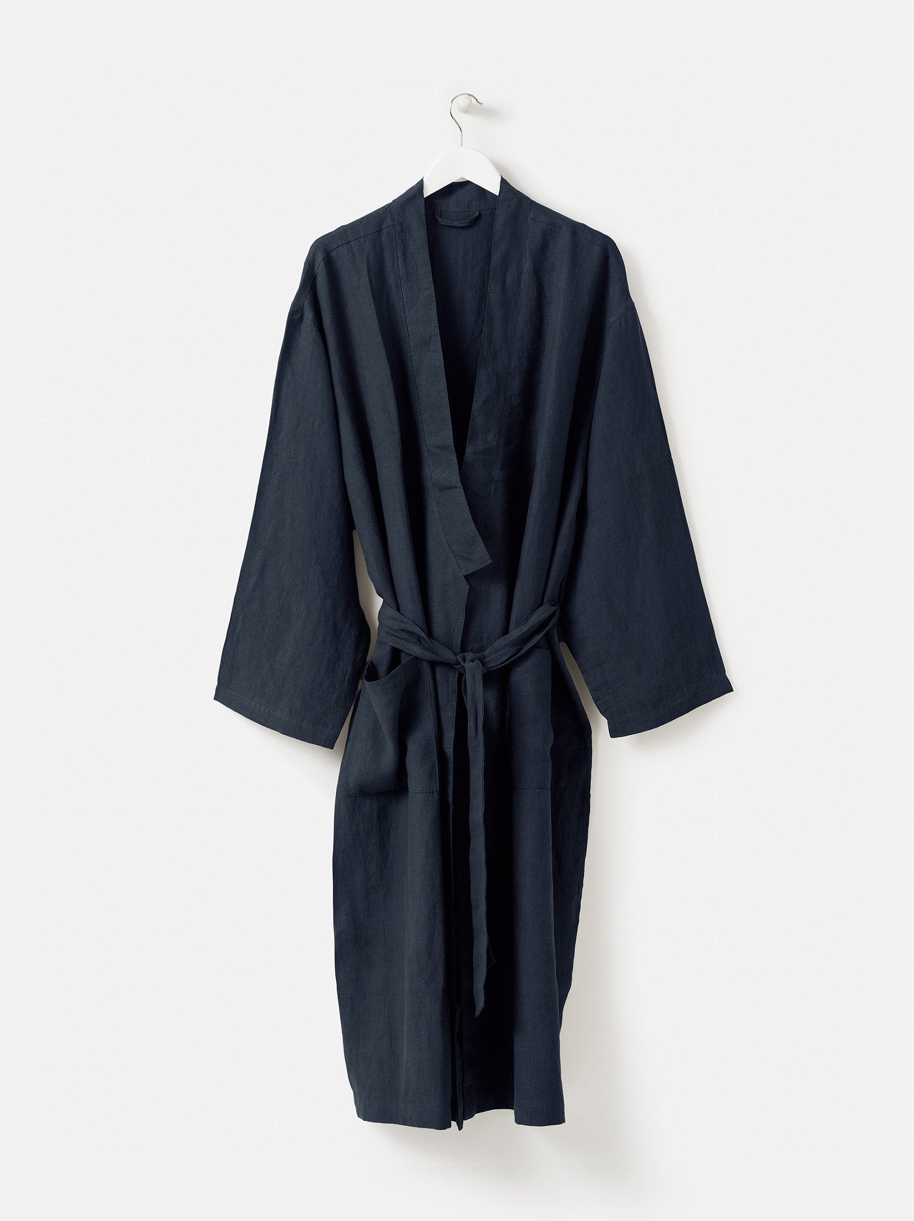 Blue Black Mens Linen Robe Blue Black / Small/Medium