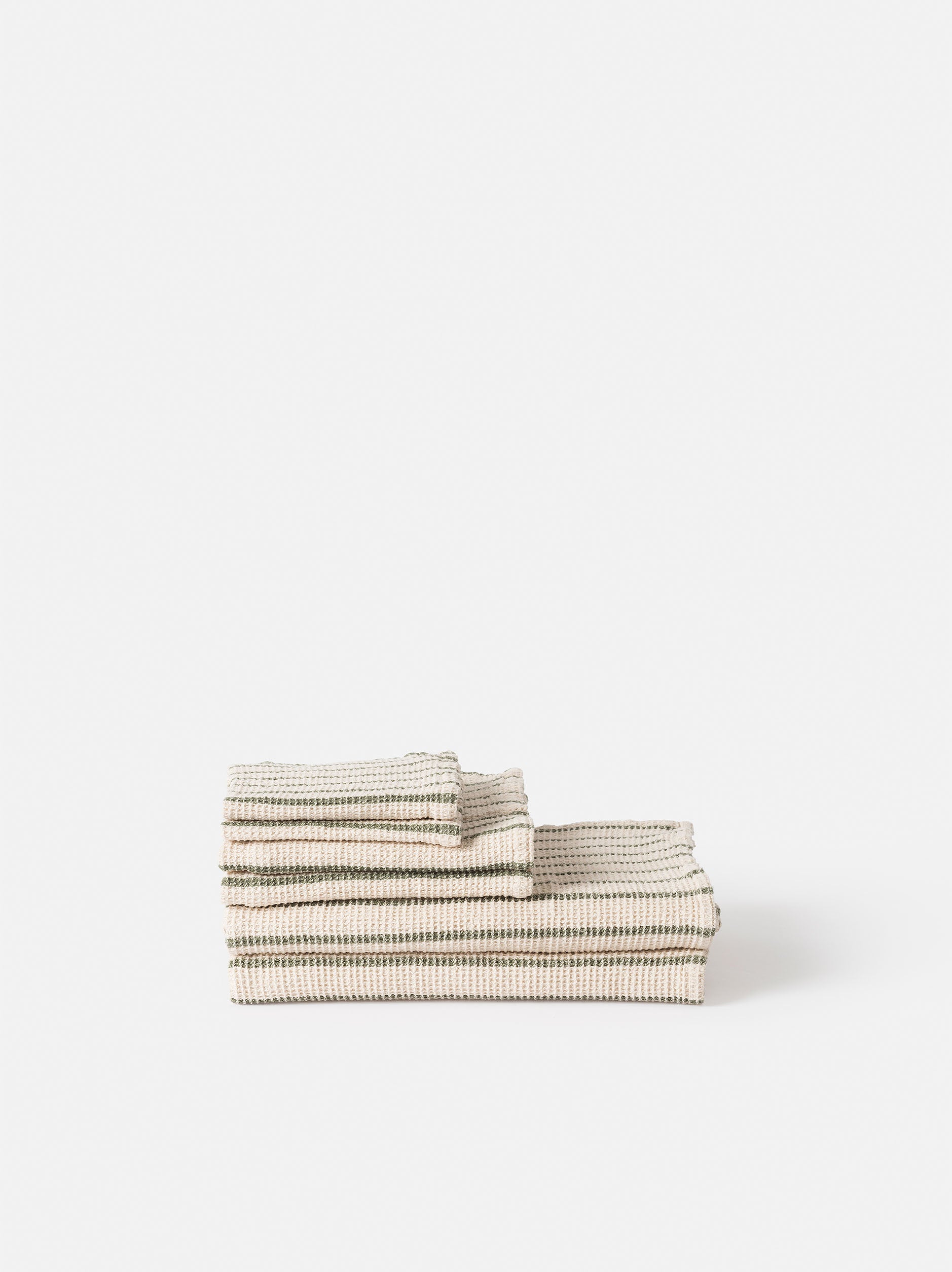 Stripe Waffle Face Cloth Natural/Olive / Face Cloth