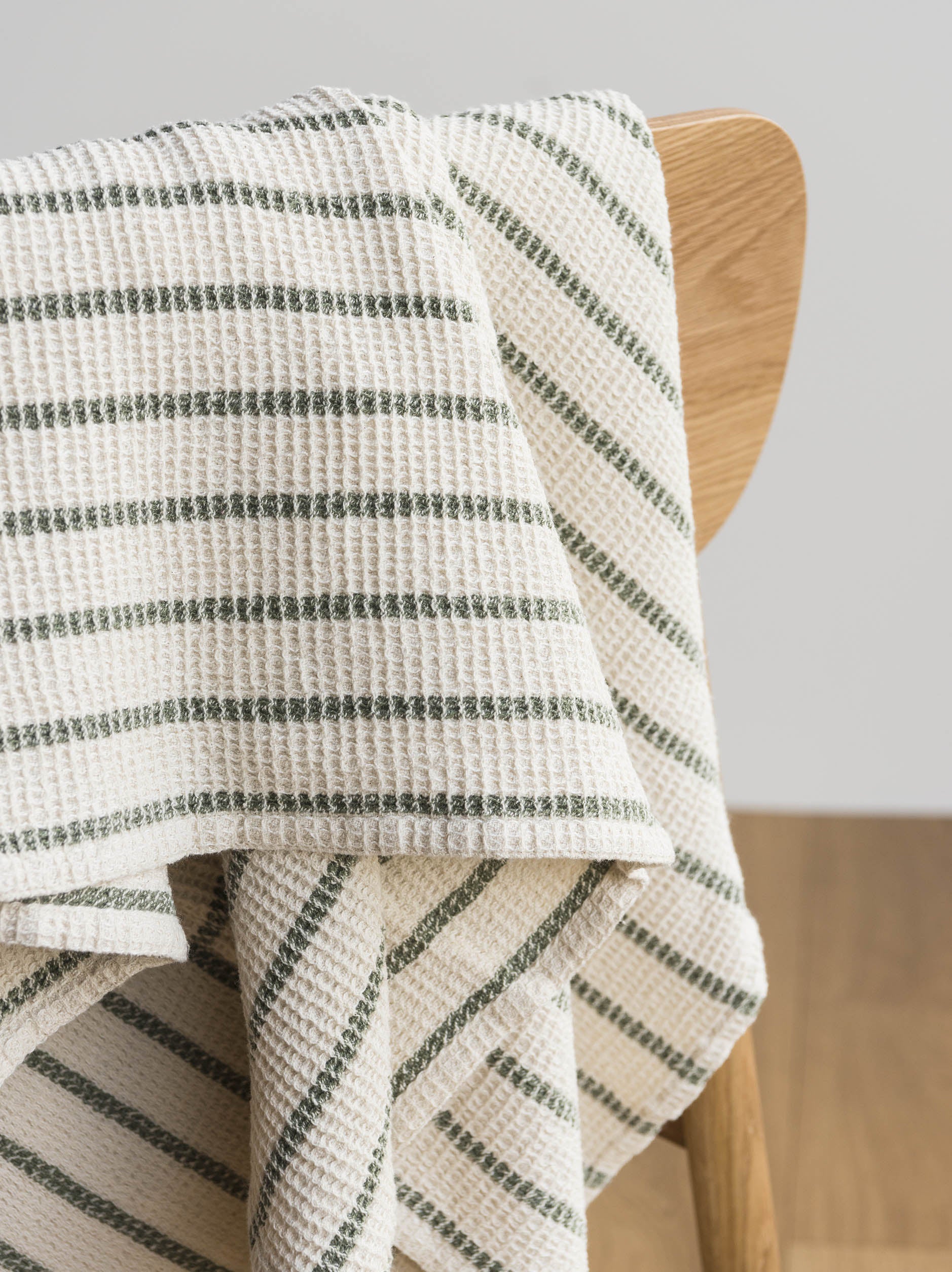 Stripe Waffle Face Cloth Natural/Olive / Face Cloth