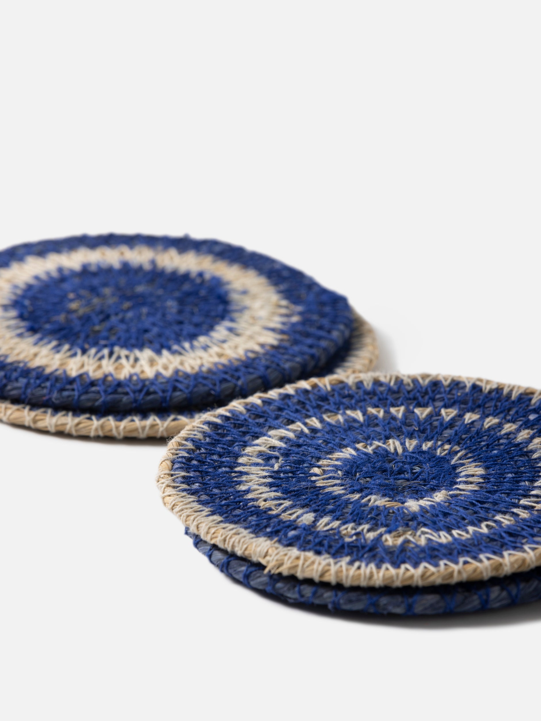 Agora Woven Coaster Set/4 Cobalt/Natural / 10cmdia