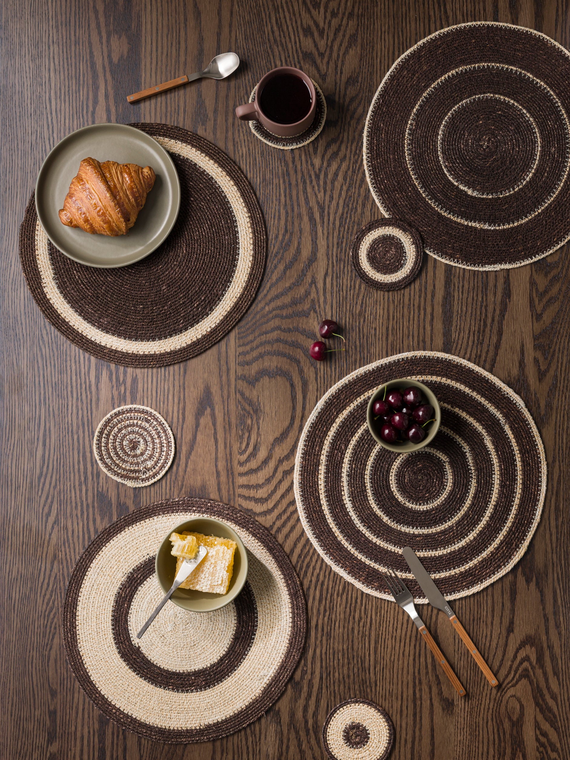 Agora Woven Coaster Set/4 Rye/Natural / 10cmdia