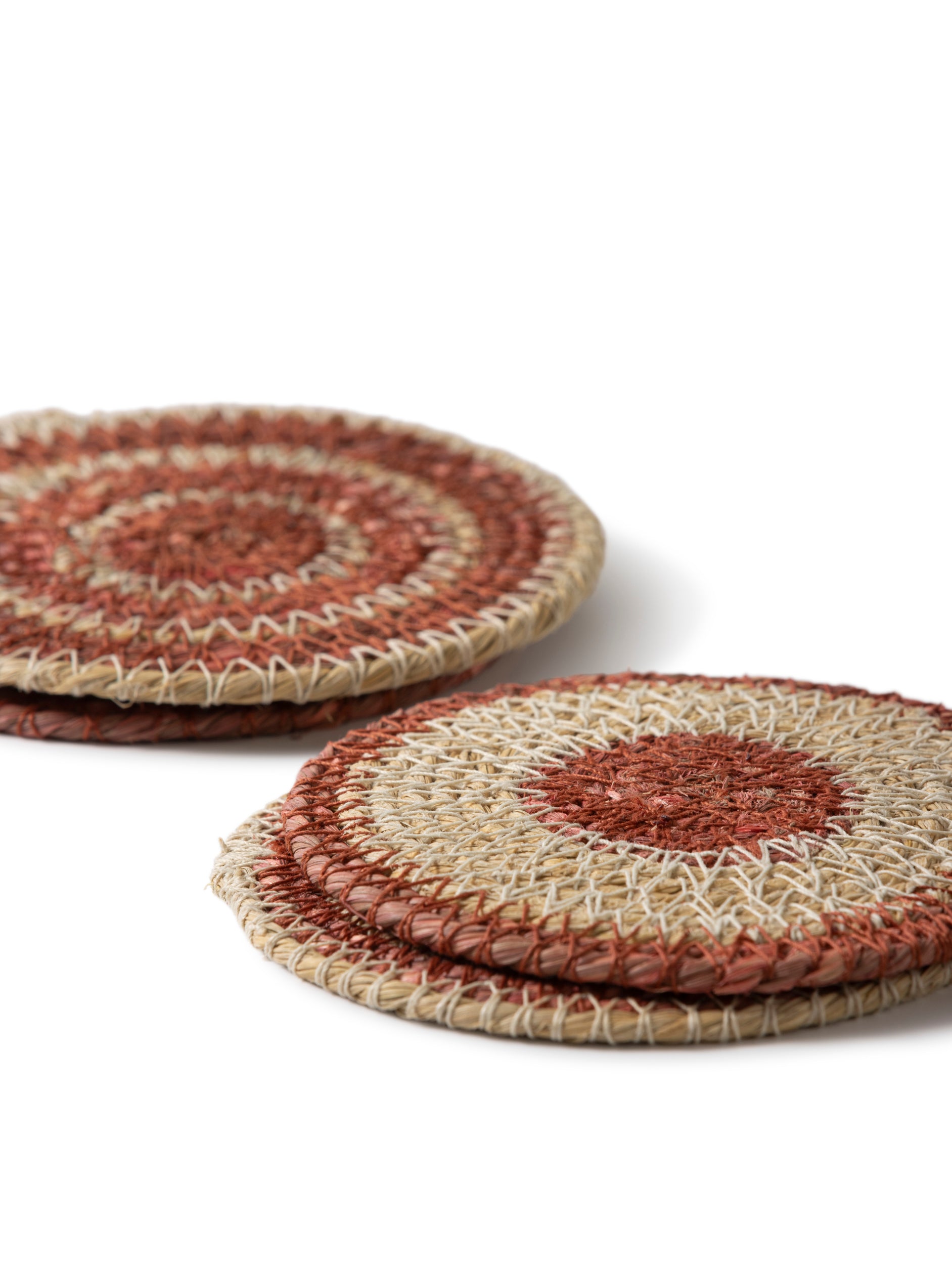 Agora Woven Coaster Set/4 Cherry/Natural / 10cmdia