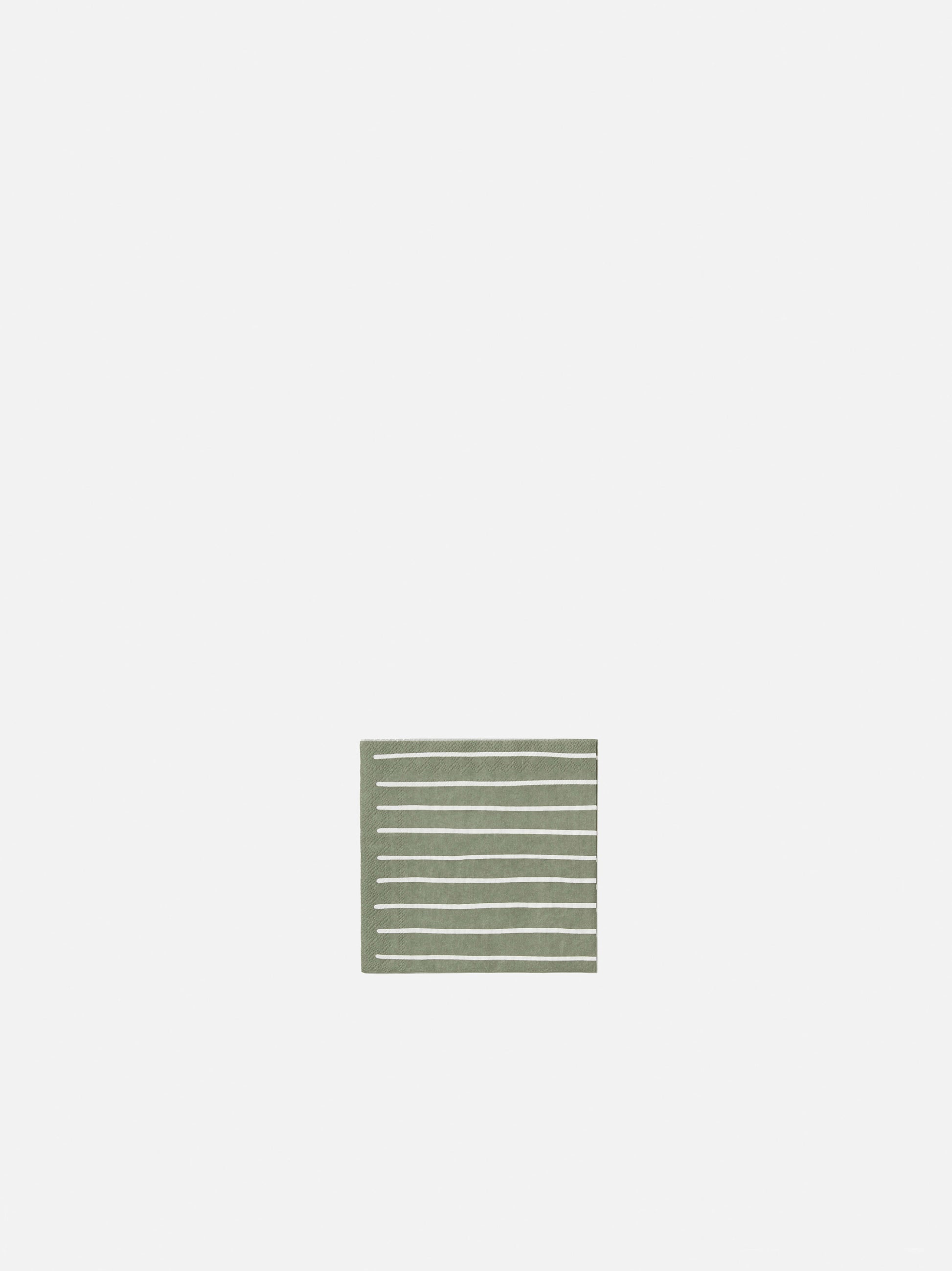 Stripe Cocktail Napkin Pack/20 Olive/White / 25x25cm