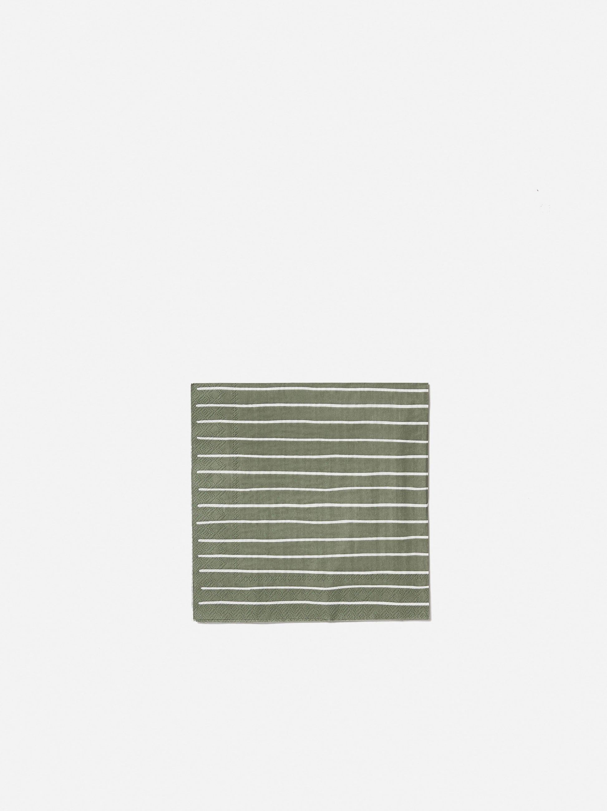 Stripe Dinner Napkin Pack/20 Olive/White / 40x40cm