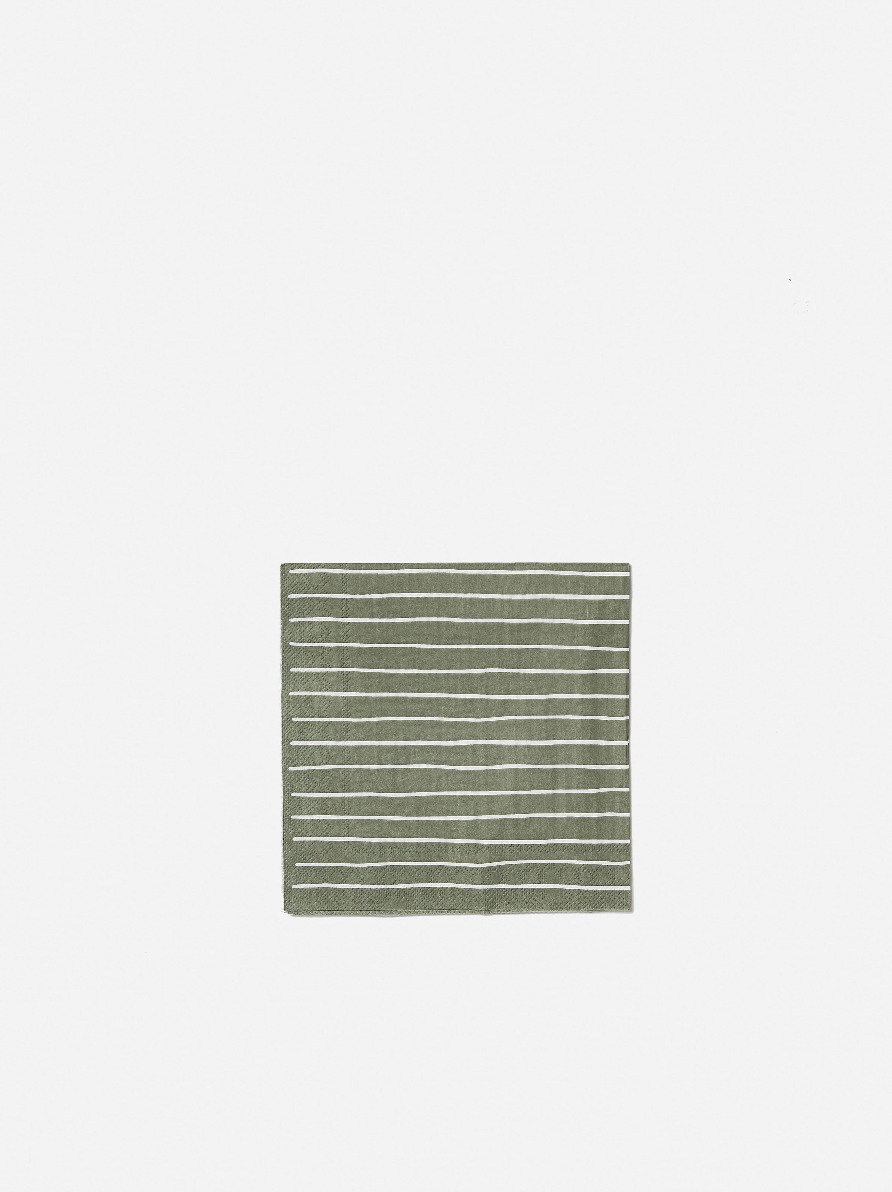 Stripe Dinner Napkin Pack/20 Olive/White / 40x40cm