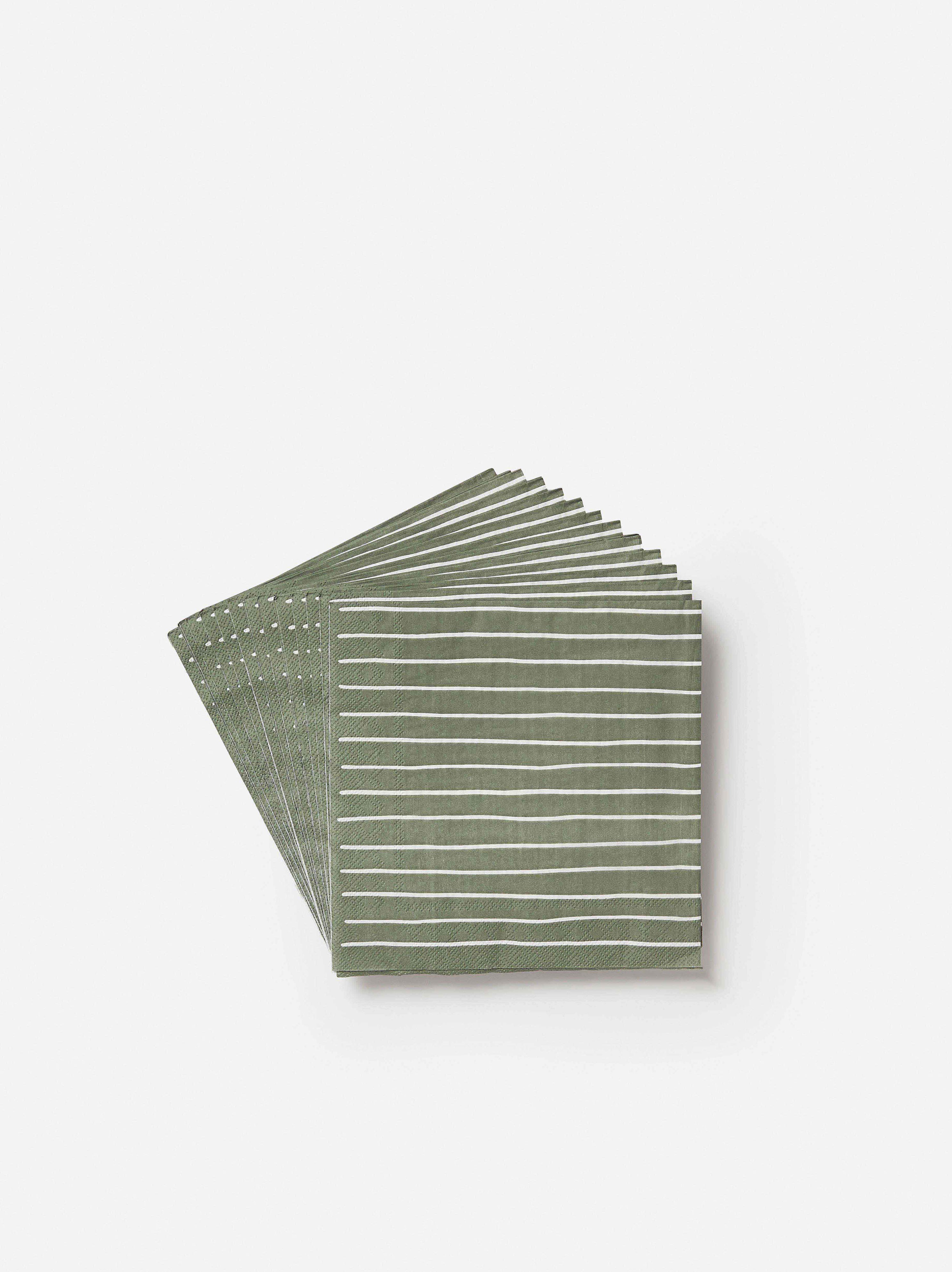 Stripe Dinner Napkin Pack/20 Olive/White / 40x40cm