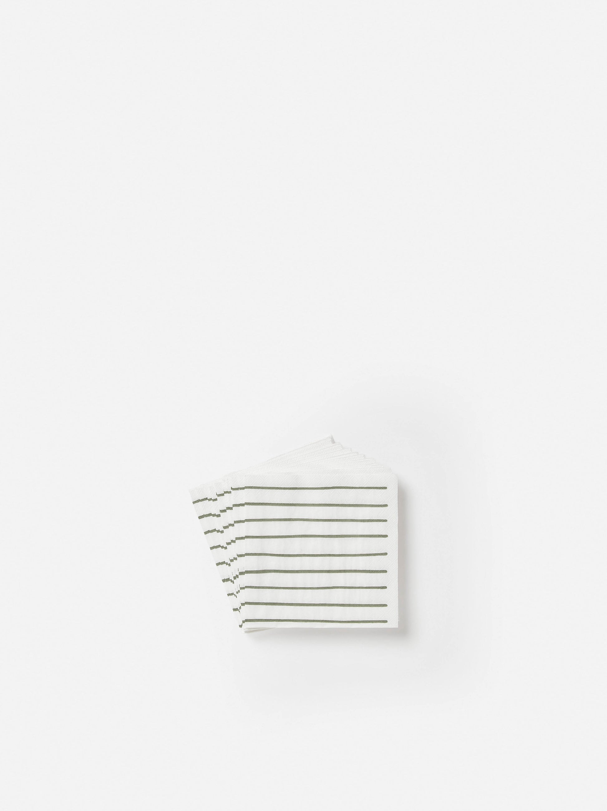 Stripe Cocktail Napkin Pack/20 White/Olive / 25x25cm