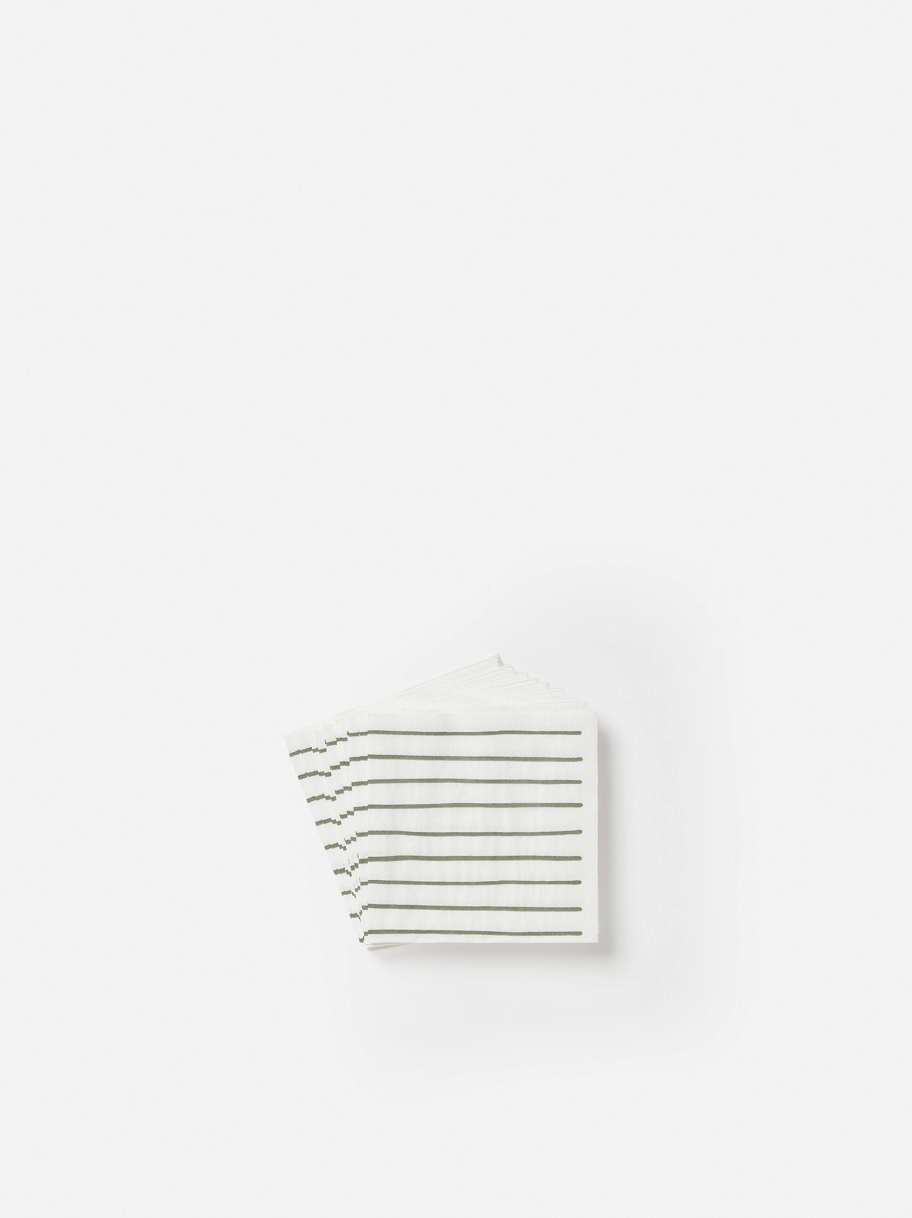 Stripe Cocktail Napkin Pack/20 White/Olive / 25x25cm