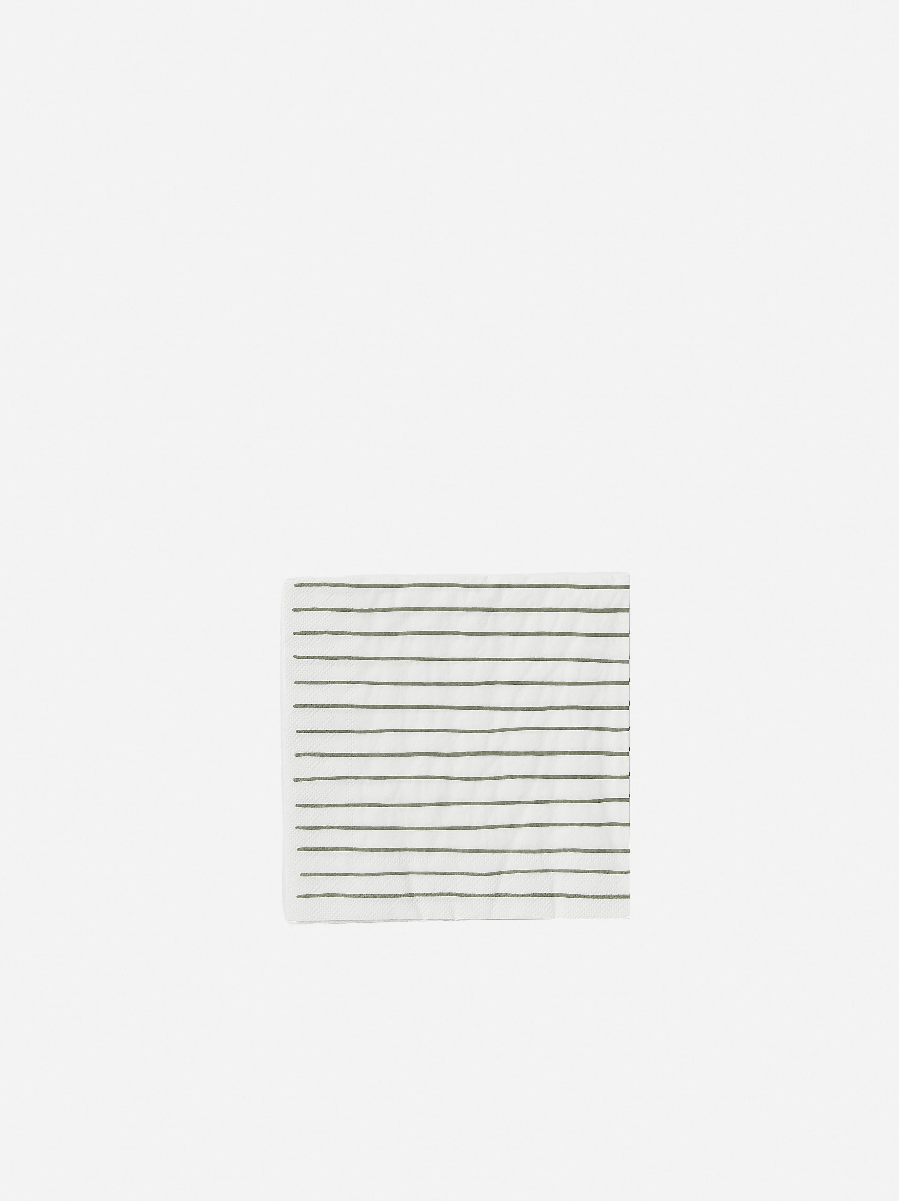 Stripe Dinner Napkin Pack/20 White/Olive / 40x40cm