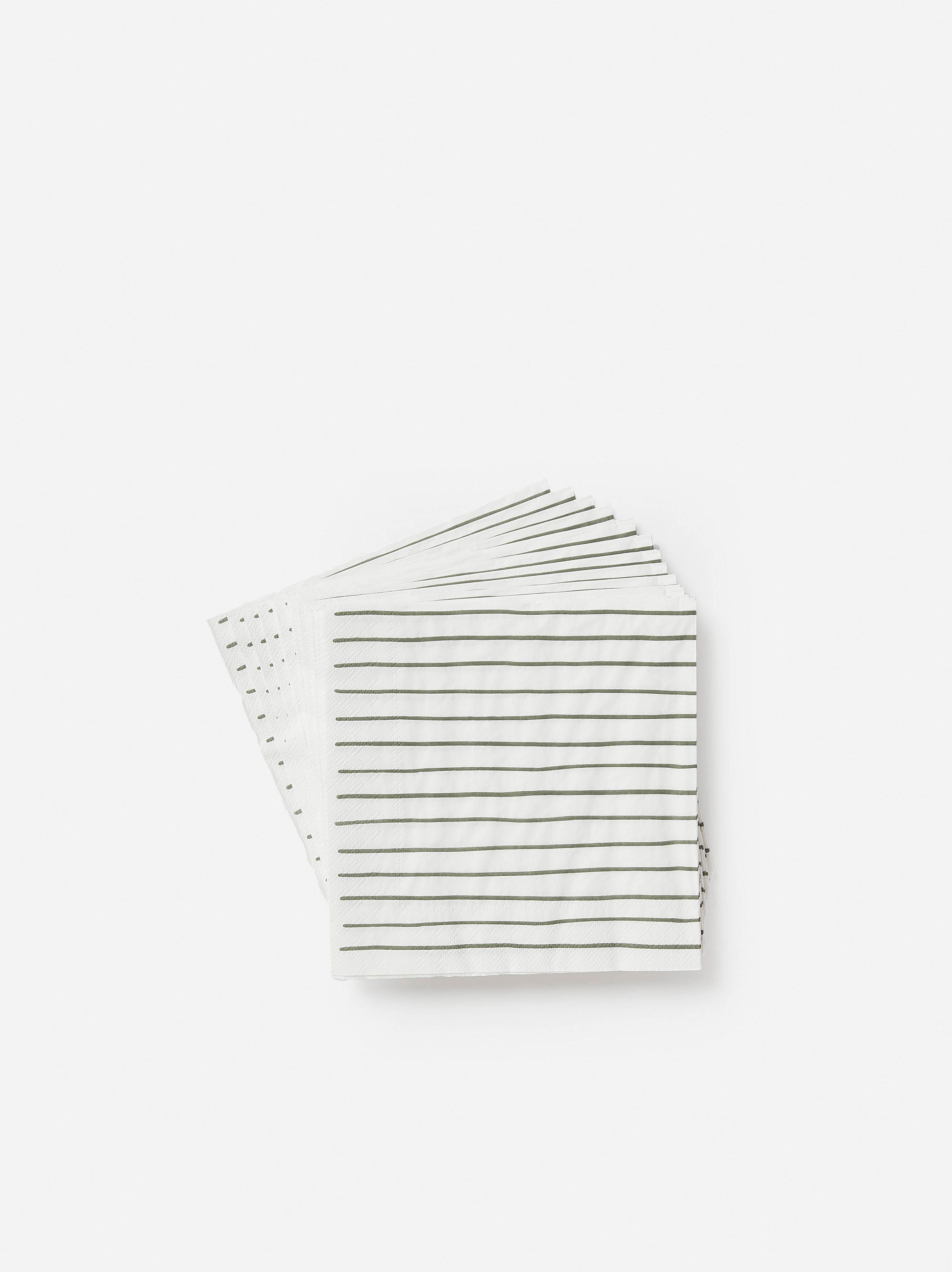 Stripe Dinner Napkin Pack/20 White/Olive / 40x40cm