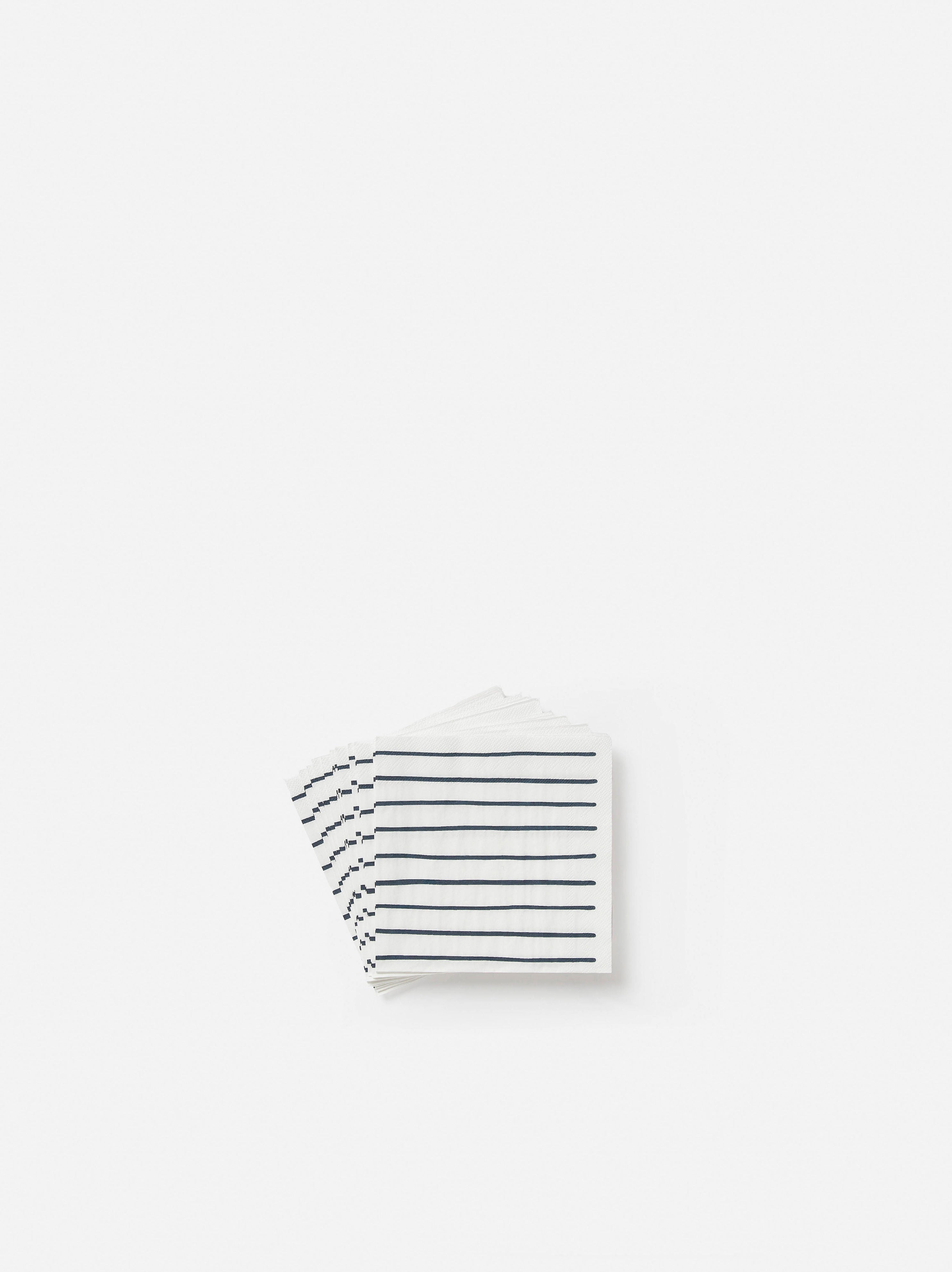 Stripe Cocktail Napkin Pack/20 White/Navy / 25x25cm