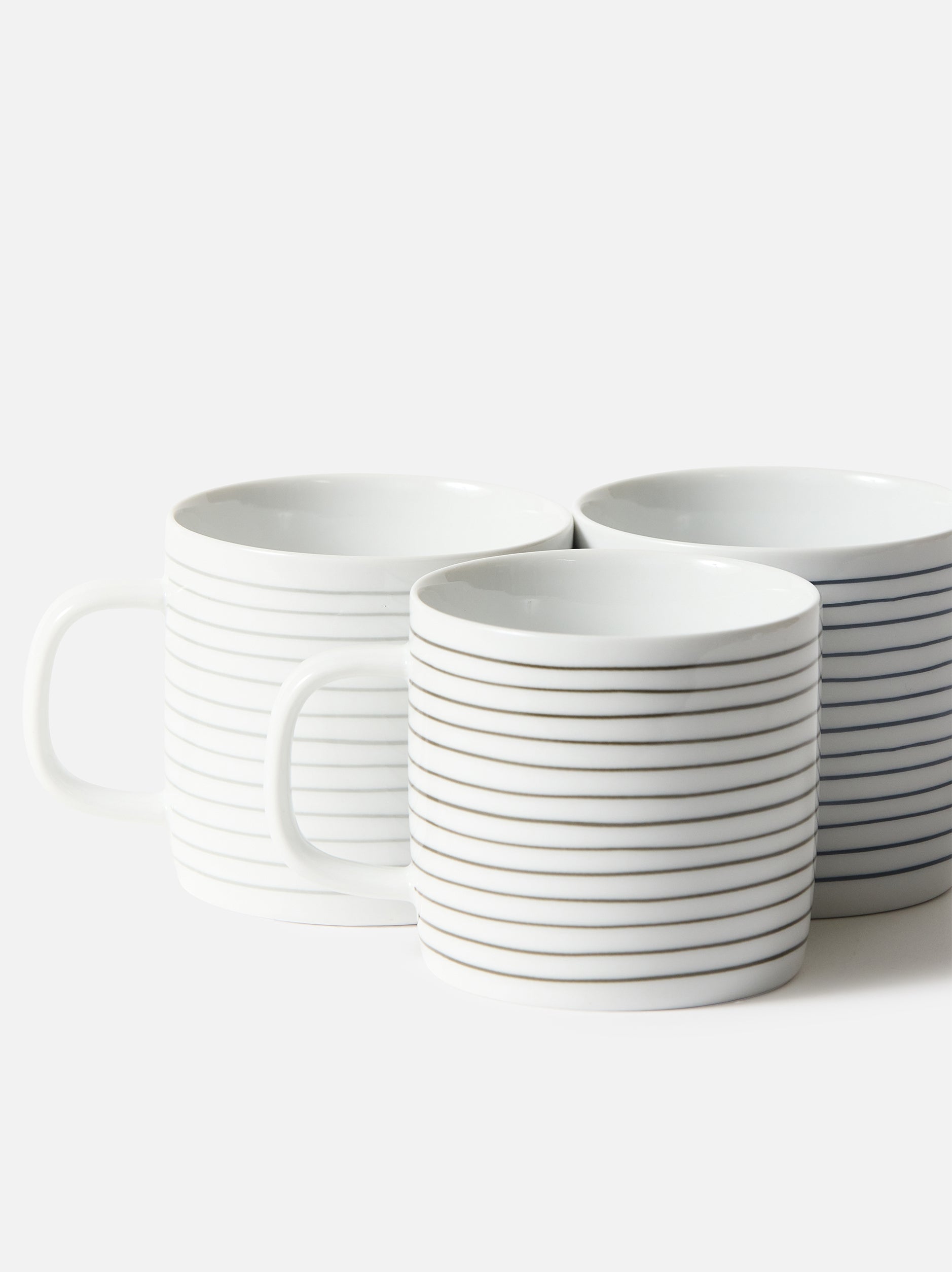 Porcelain Stripe Coffee Cup Set/4 Grey/White / One Size