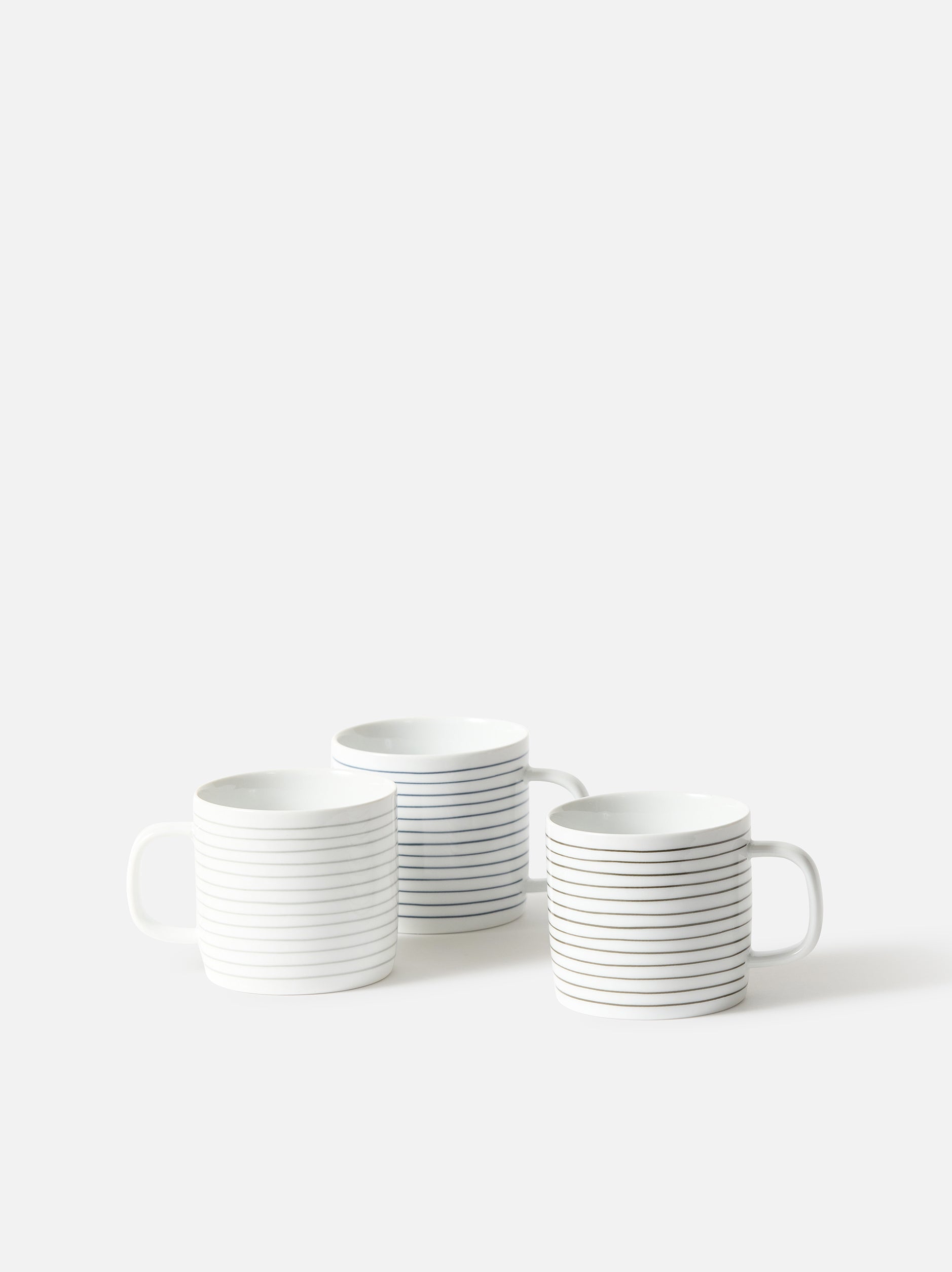 Porcelain Stripe Coffee Cup Set/4 Olive/White / One Size