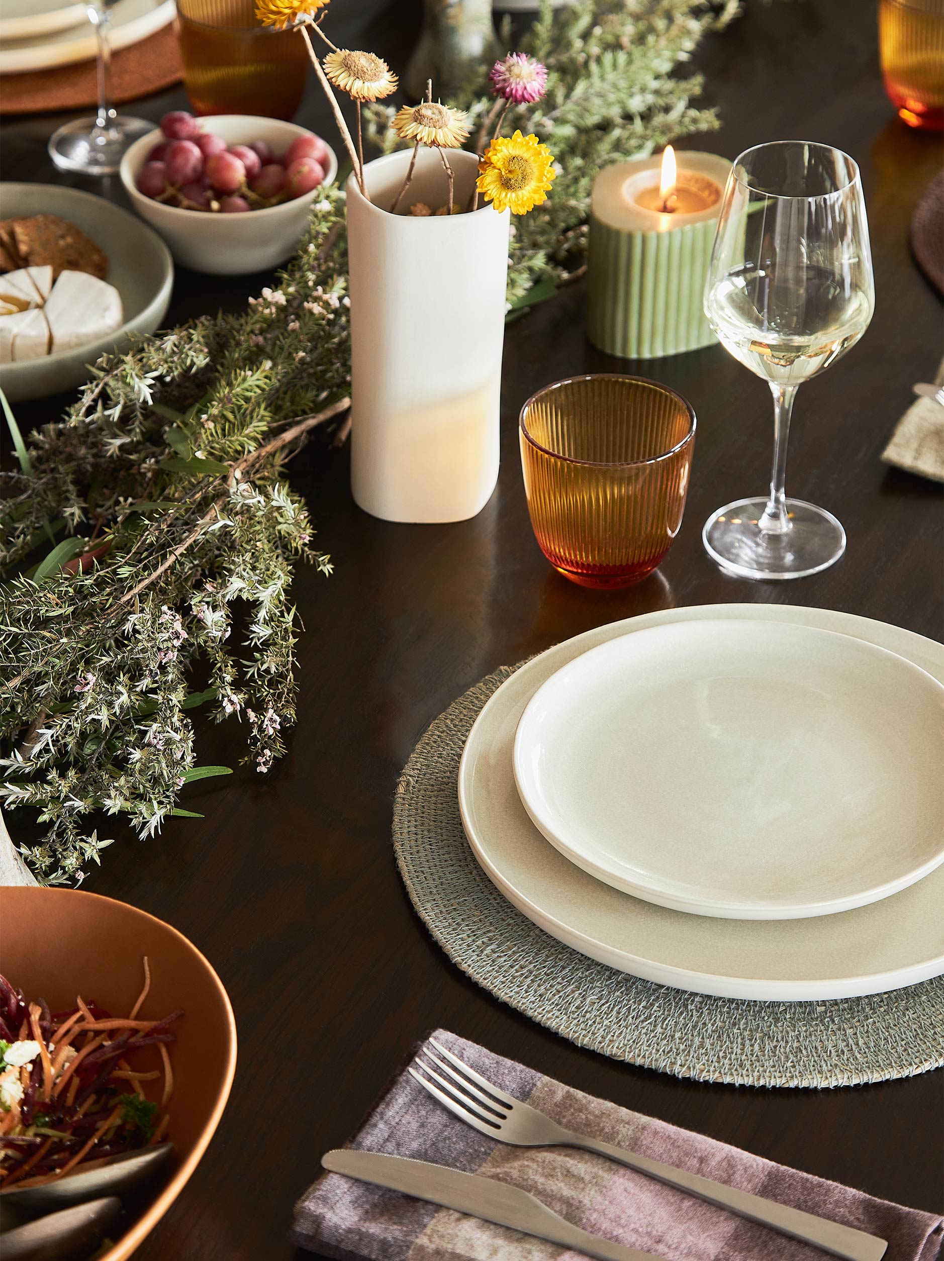 Finch Dinner Plate Set/4 Green/Natural / 28cmdia