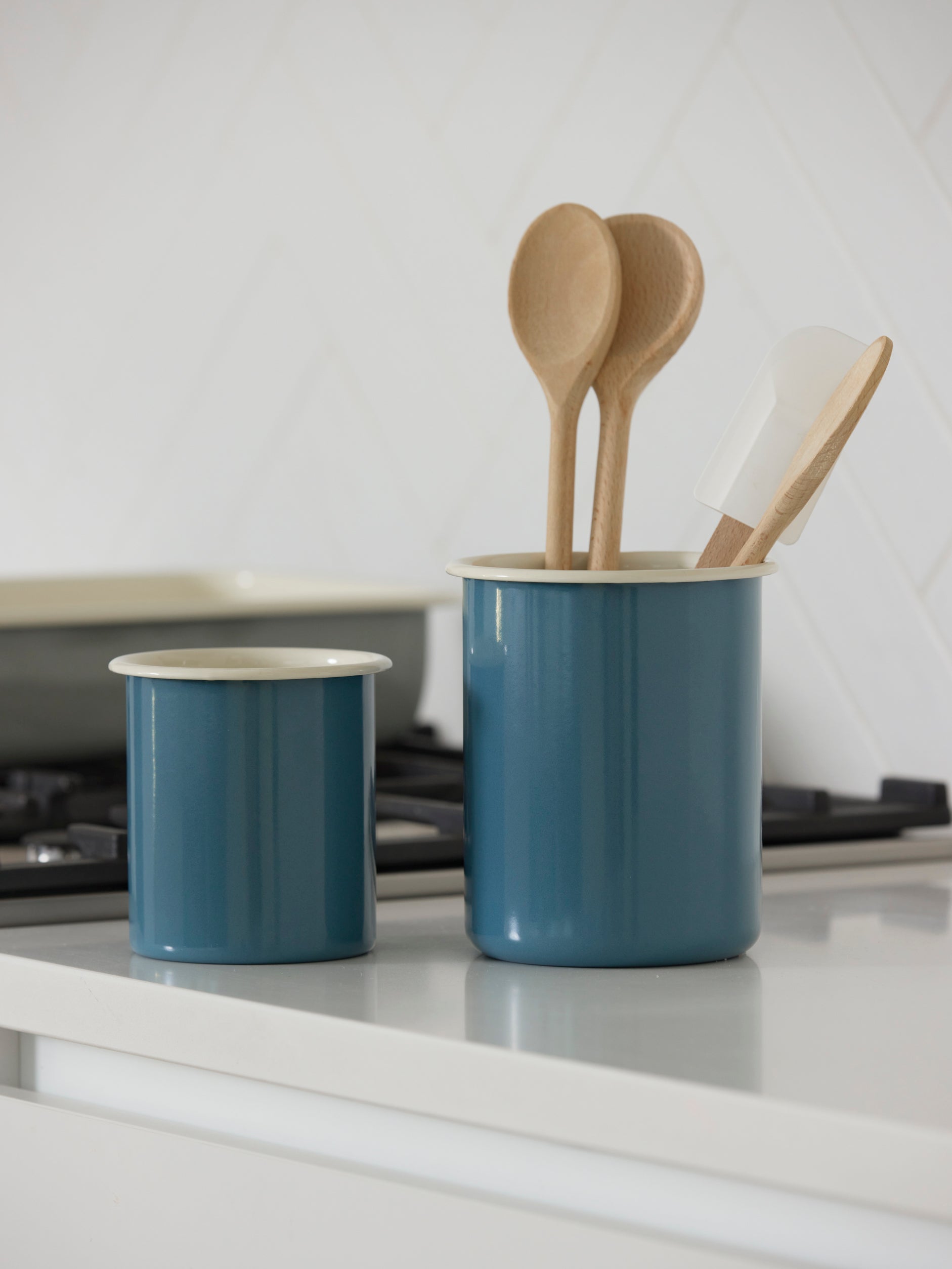 Enamel Utensil Holder Navy/Cream / Small