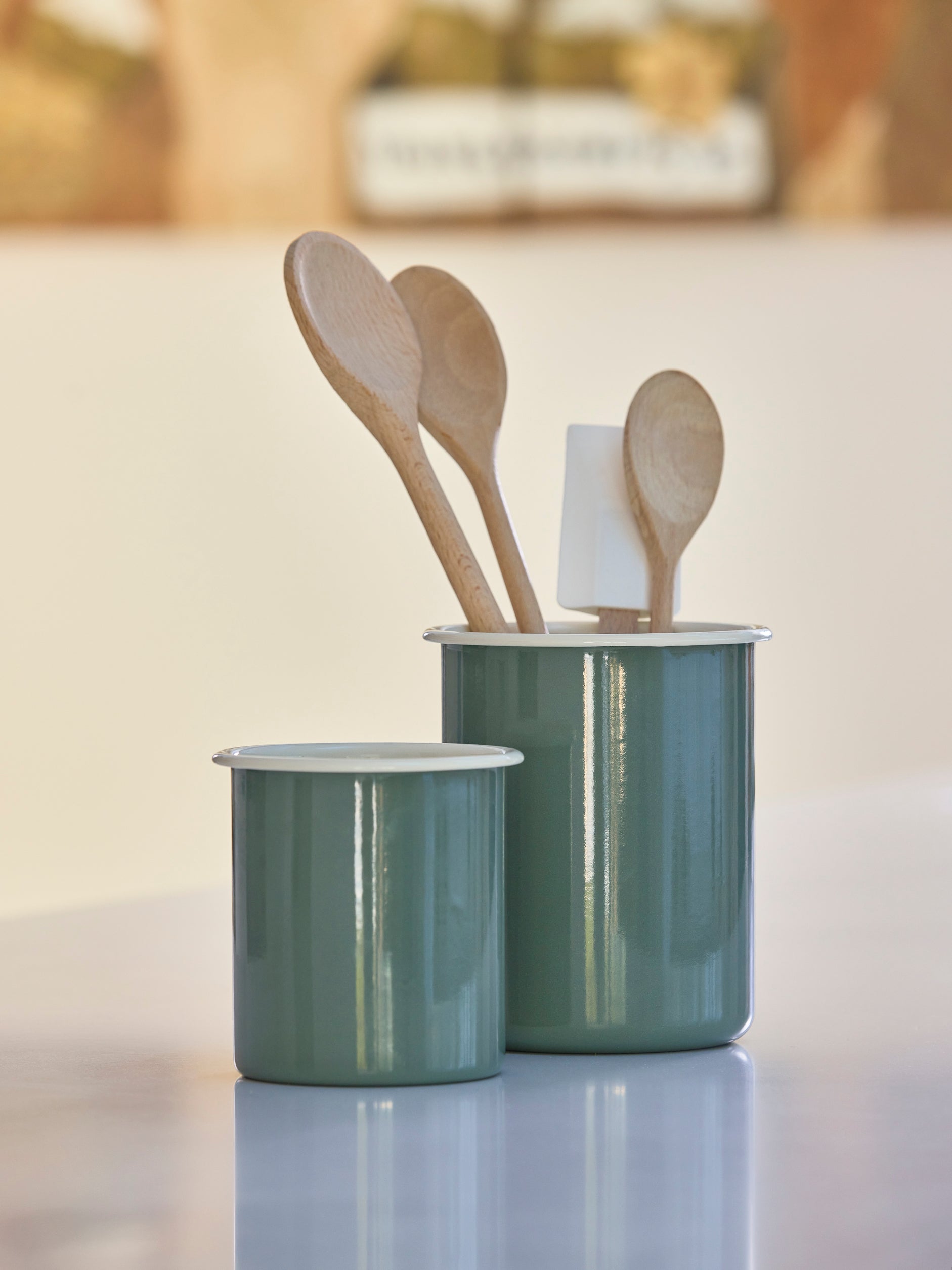 Enamel Utensil Holder Olive/Cream / Small