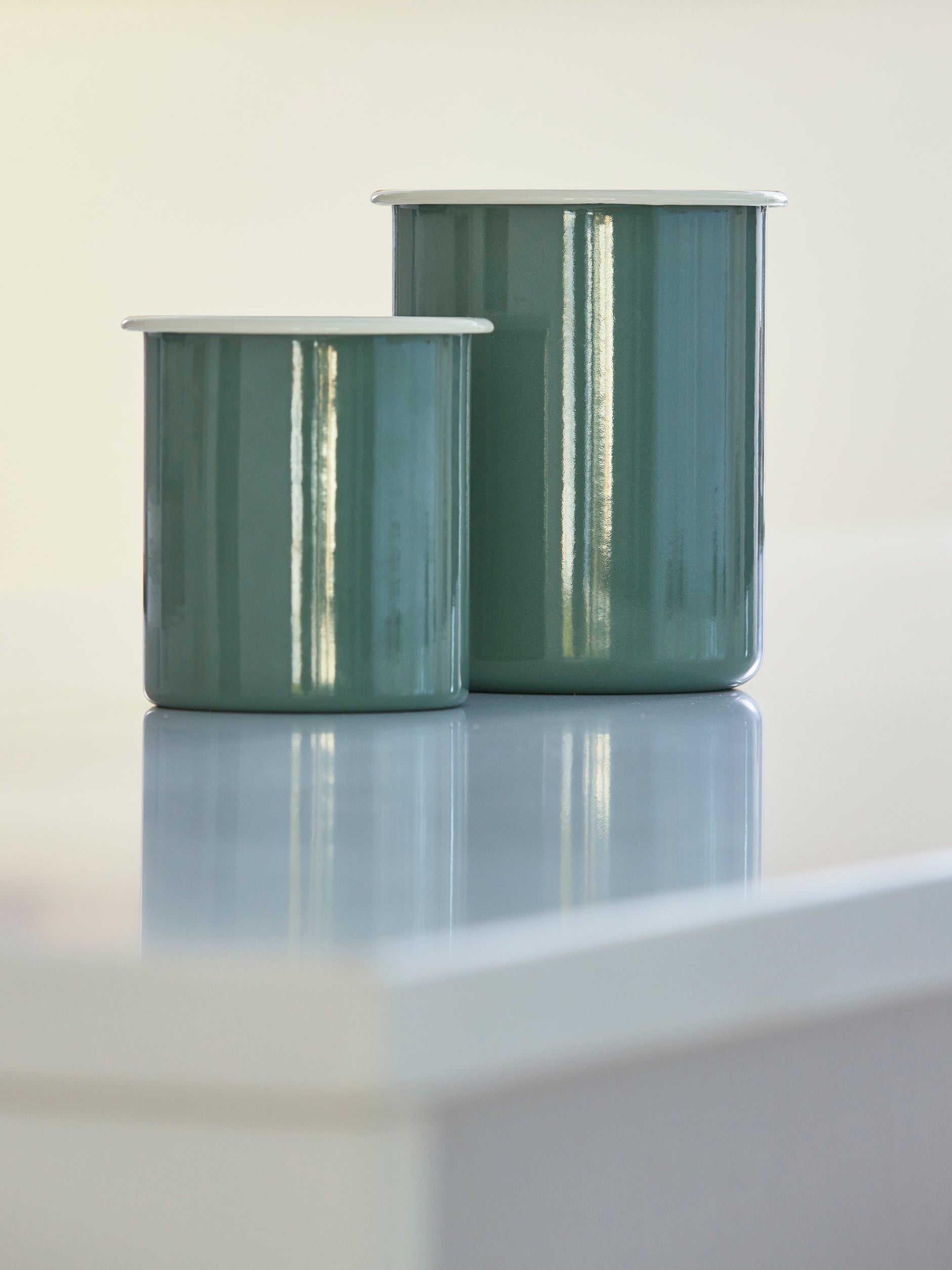 Enamel Utensil Holder Olive/Cream / Small