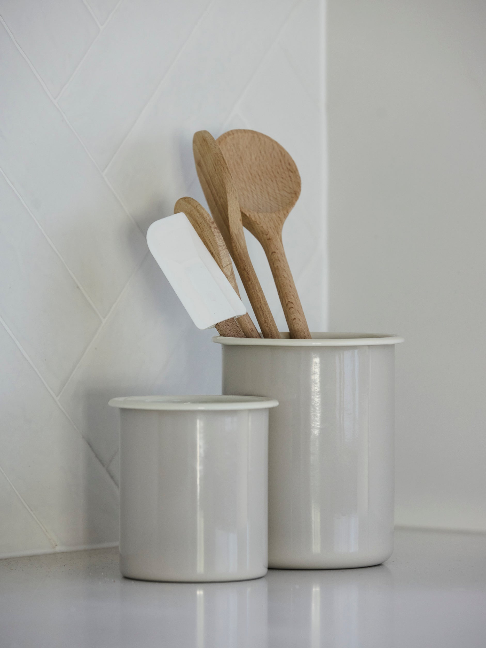 Enamel Utensil Holder Light Grey/Cream / Small