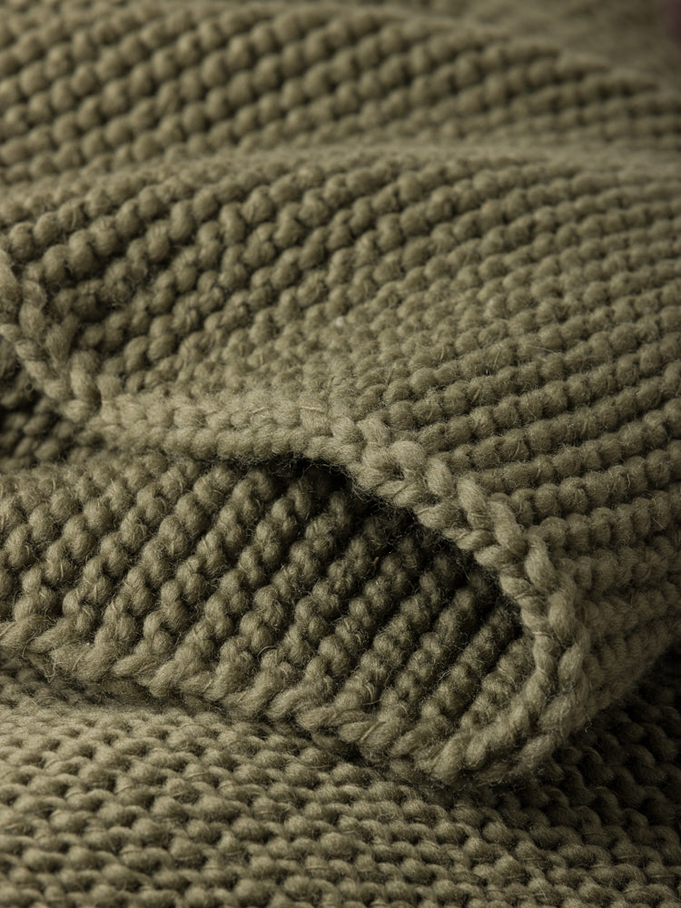 Wool Purl Knit Throw Cocoa Olive / 140x180cm
