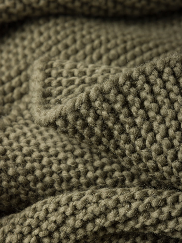 Wool Purl Knit Throw Cocoa Olive / 140x180cm