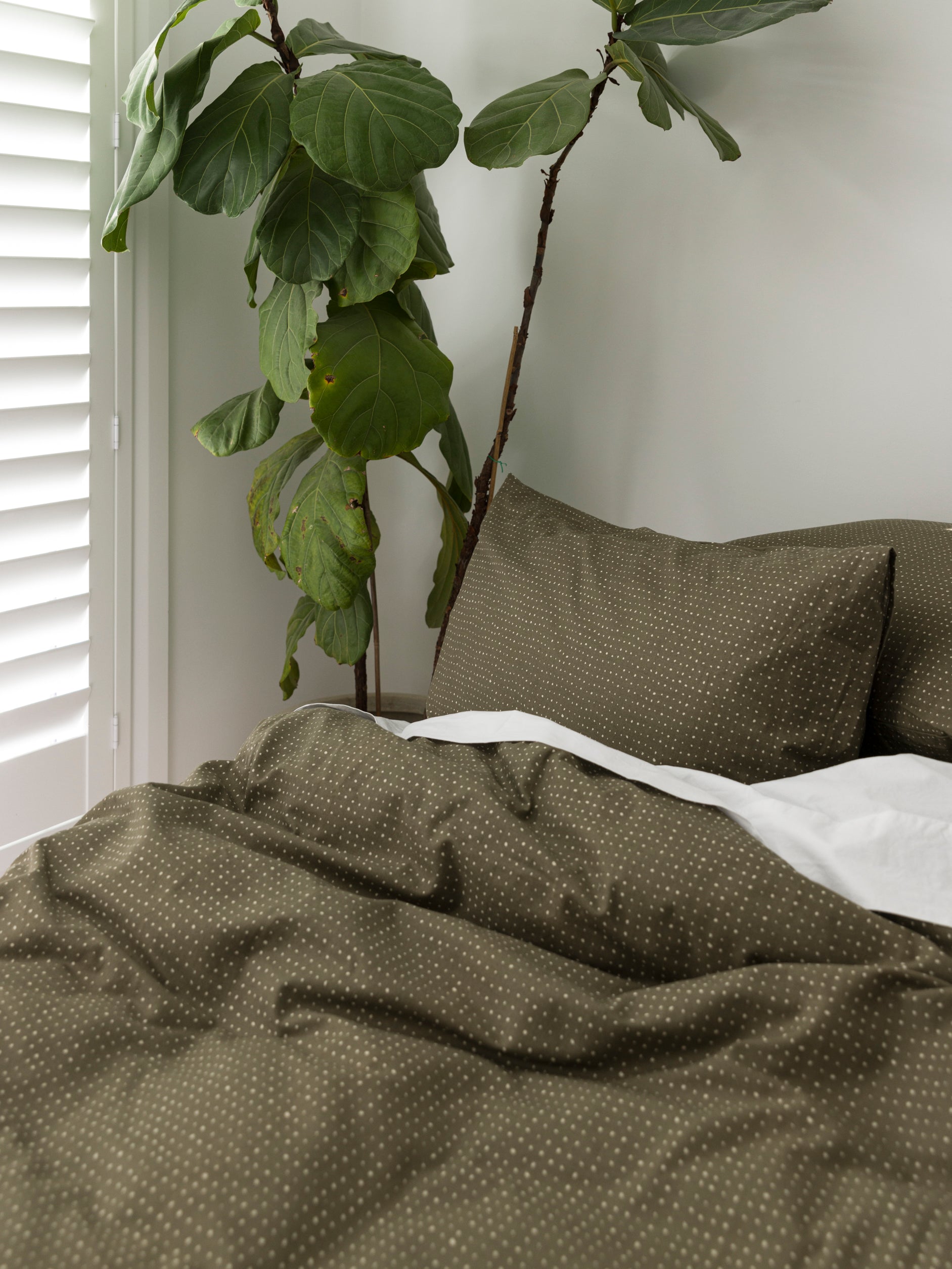 Inku Organic Cotton Linen Duvet Cover Olive / Super King