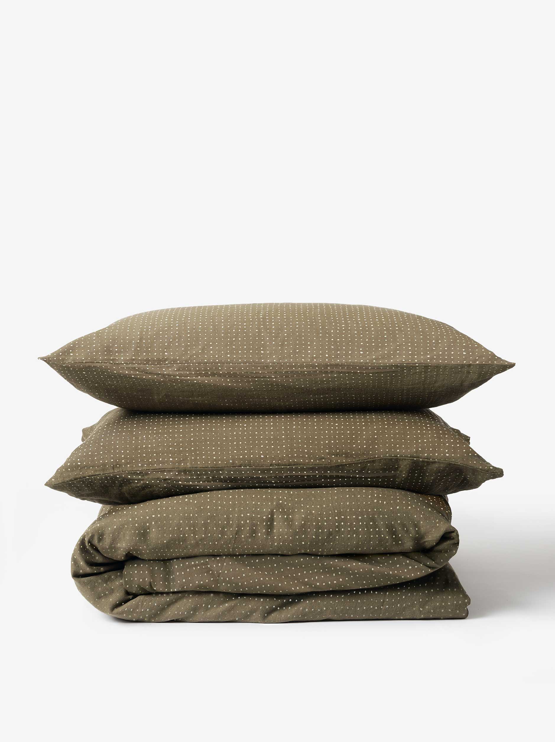 Inku Organic Cotton Linen Duvet Cover Olive / Super King