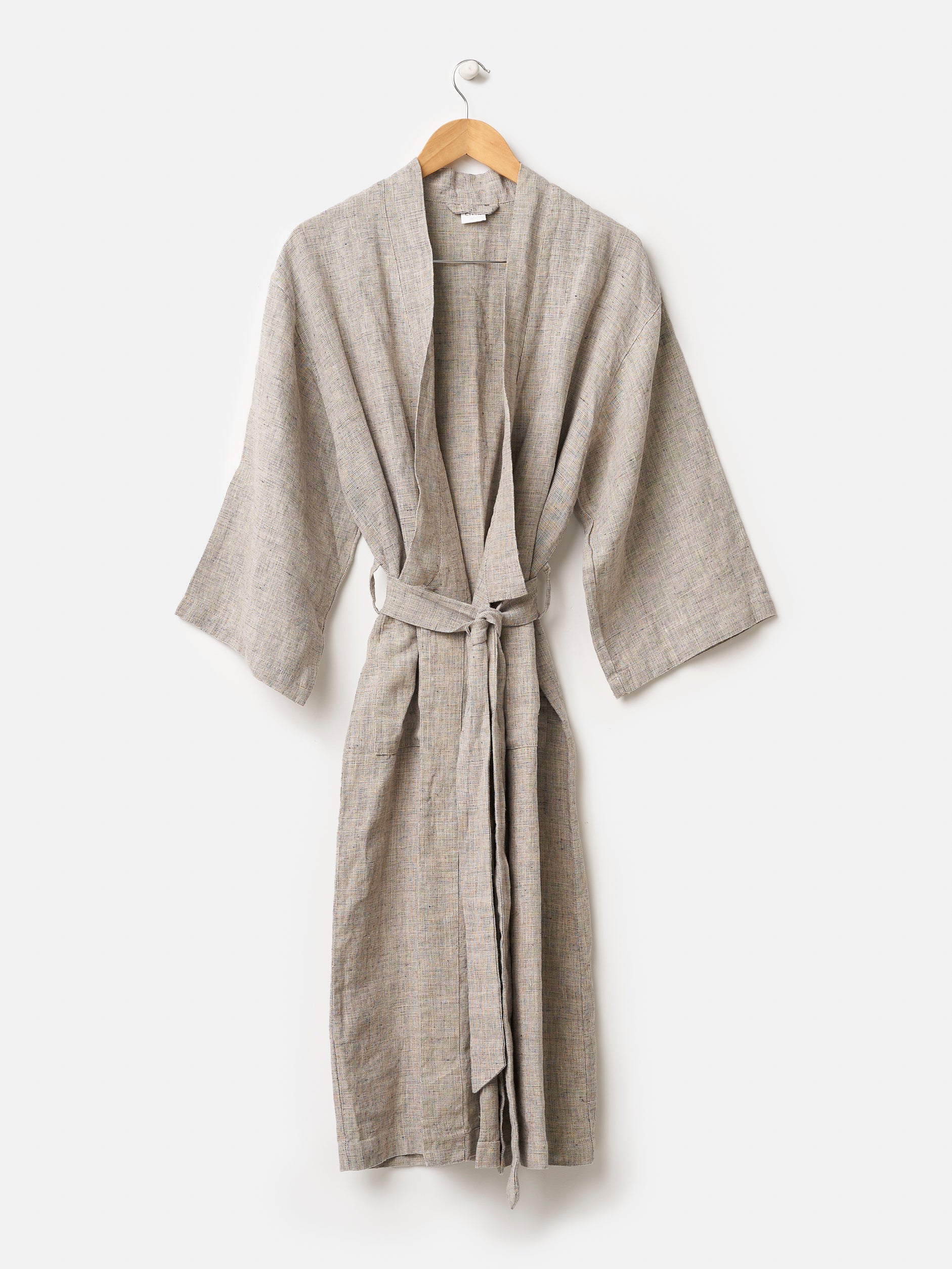Chambray Mens Linen Robe Black/Natural / Small/Medium