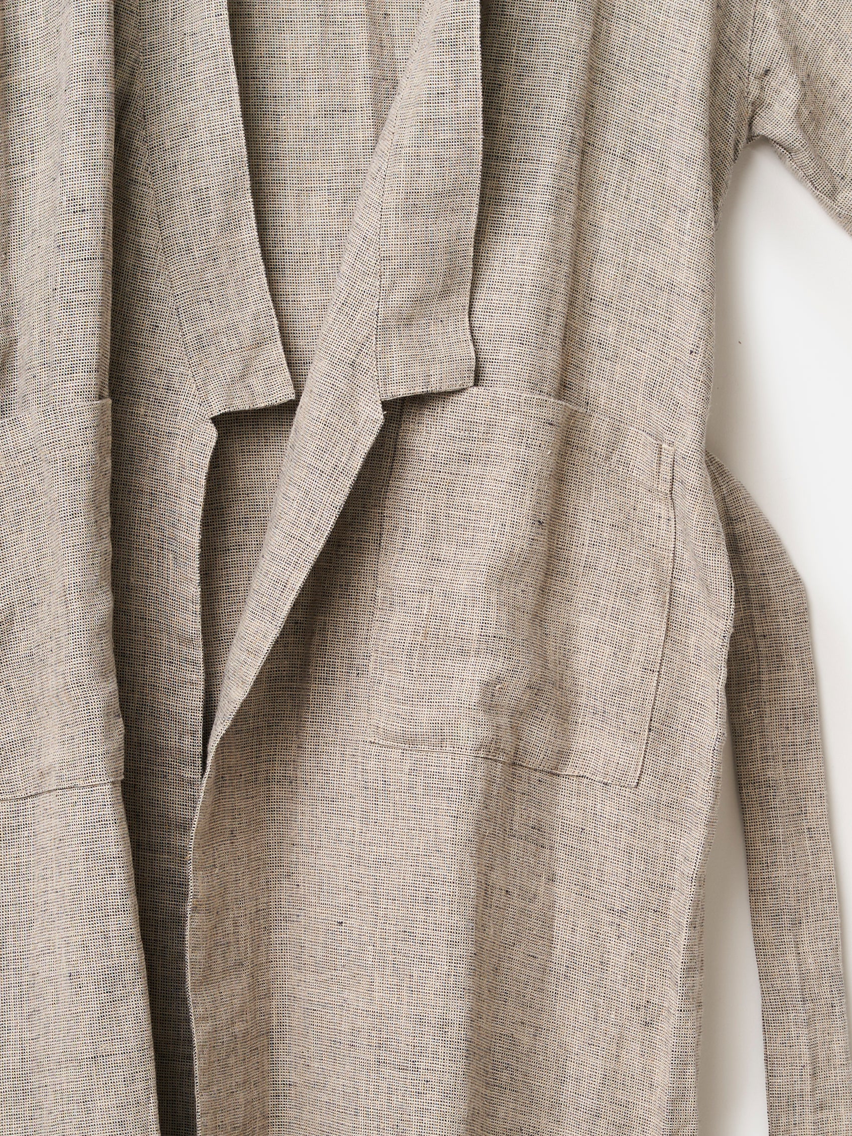Chambray Mens Linen Robe Black/Natural / Small/Medium