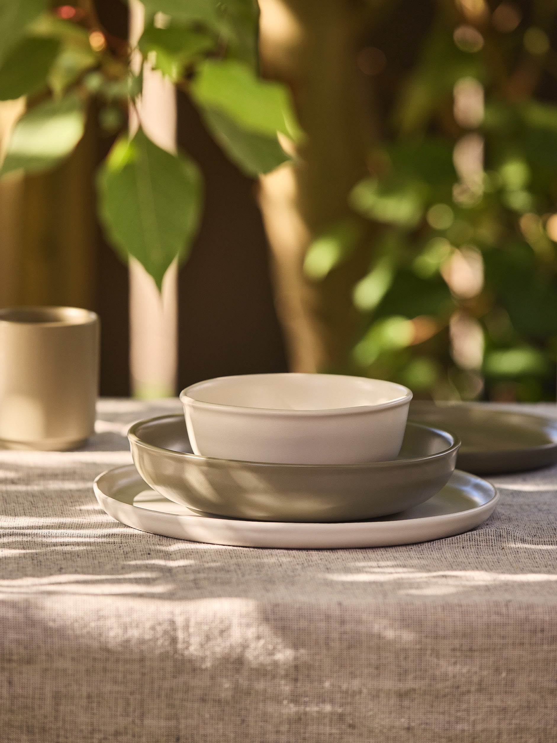 Chambray Linen Tablecloth Black/Natural / 155x270cm