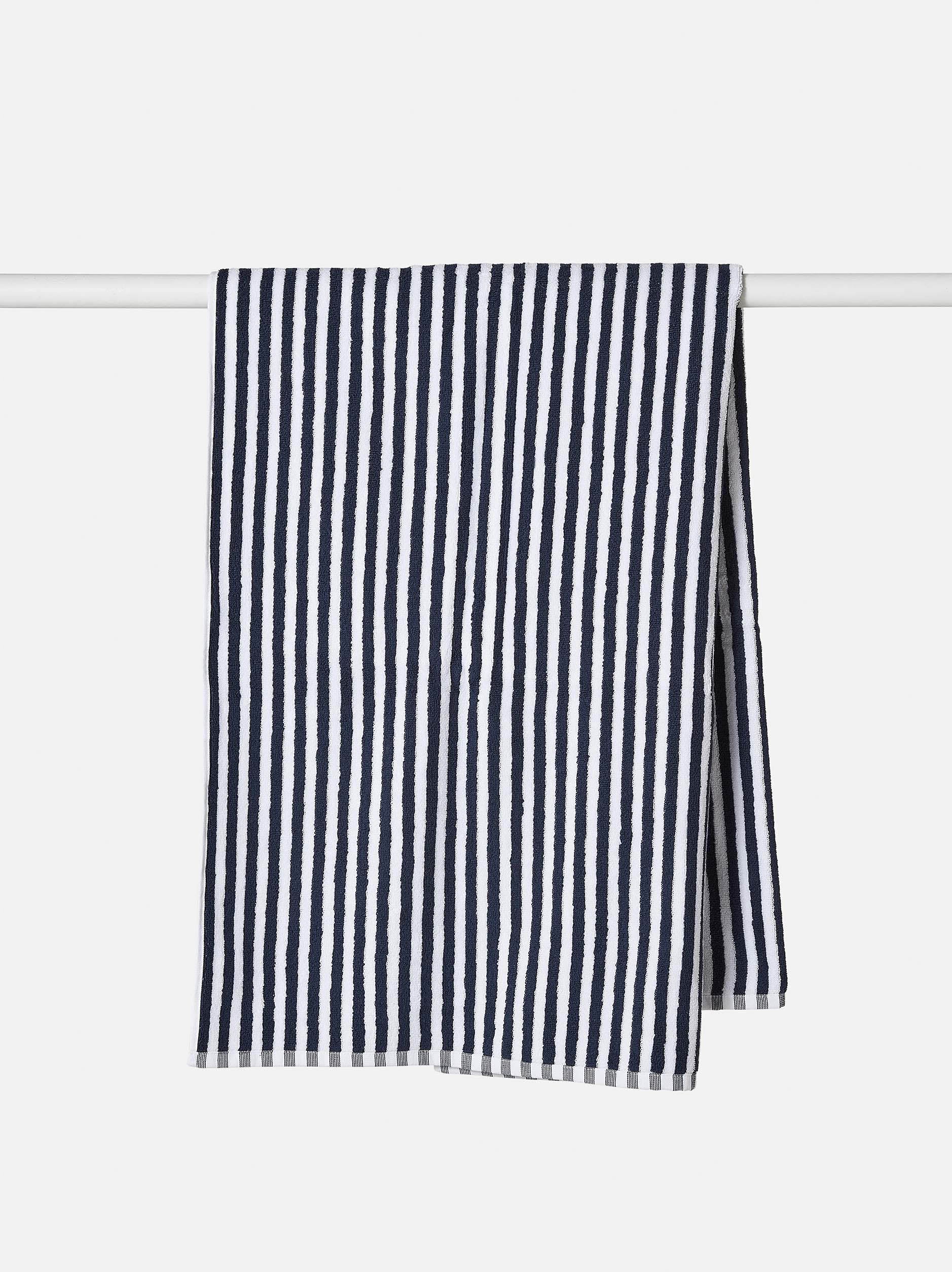 Wide Stripe Cotton Bath Towel Navy/White / Bath Towel