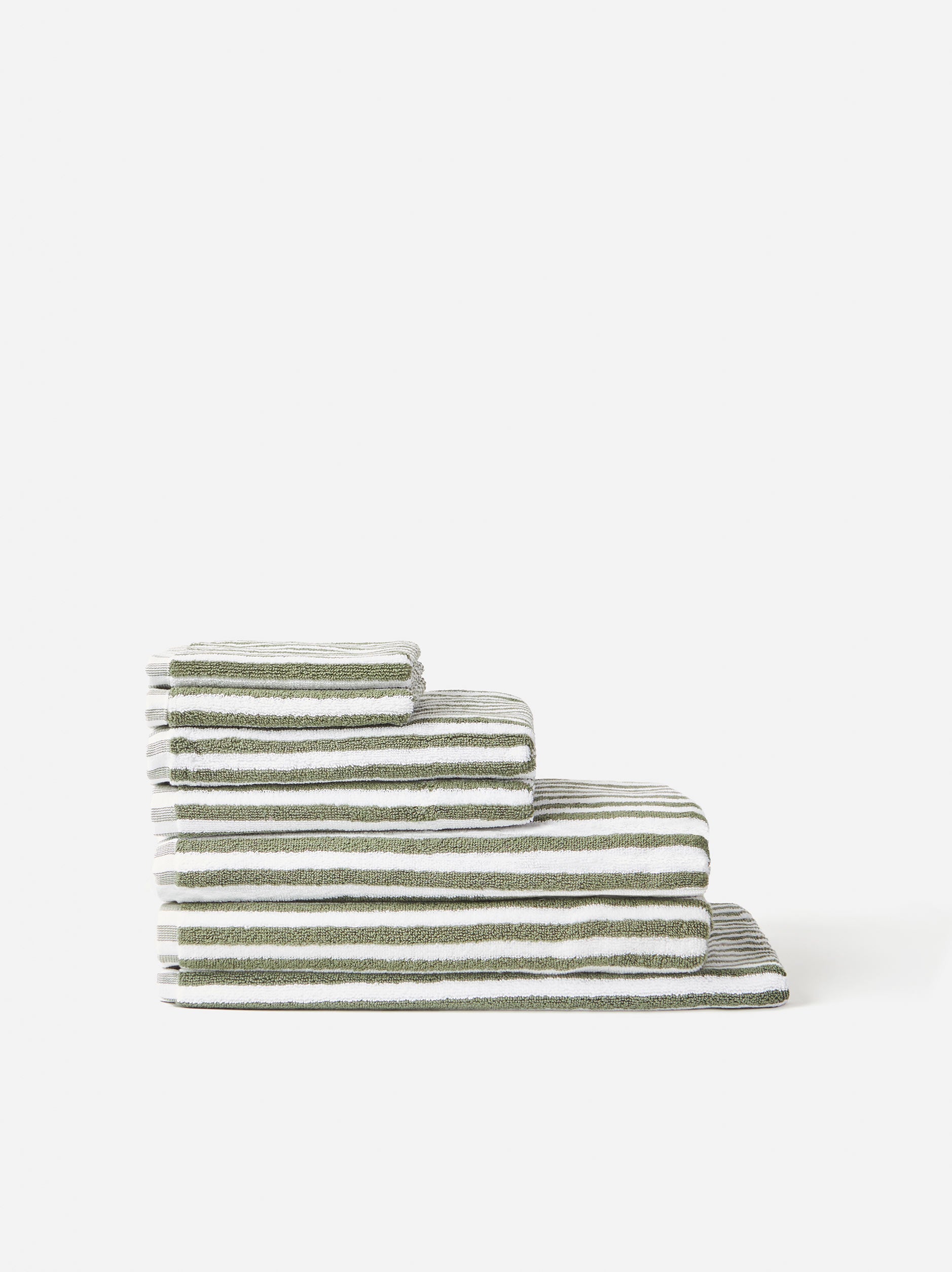 Wide Stripe Cotton Face Cloth Olive/White / Face Cloth