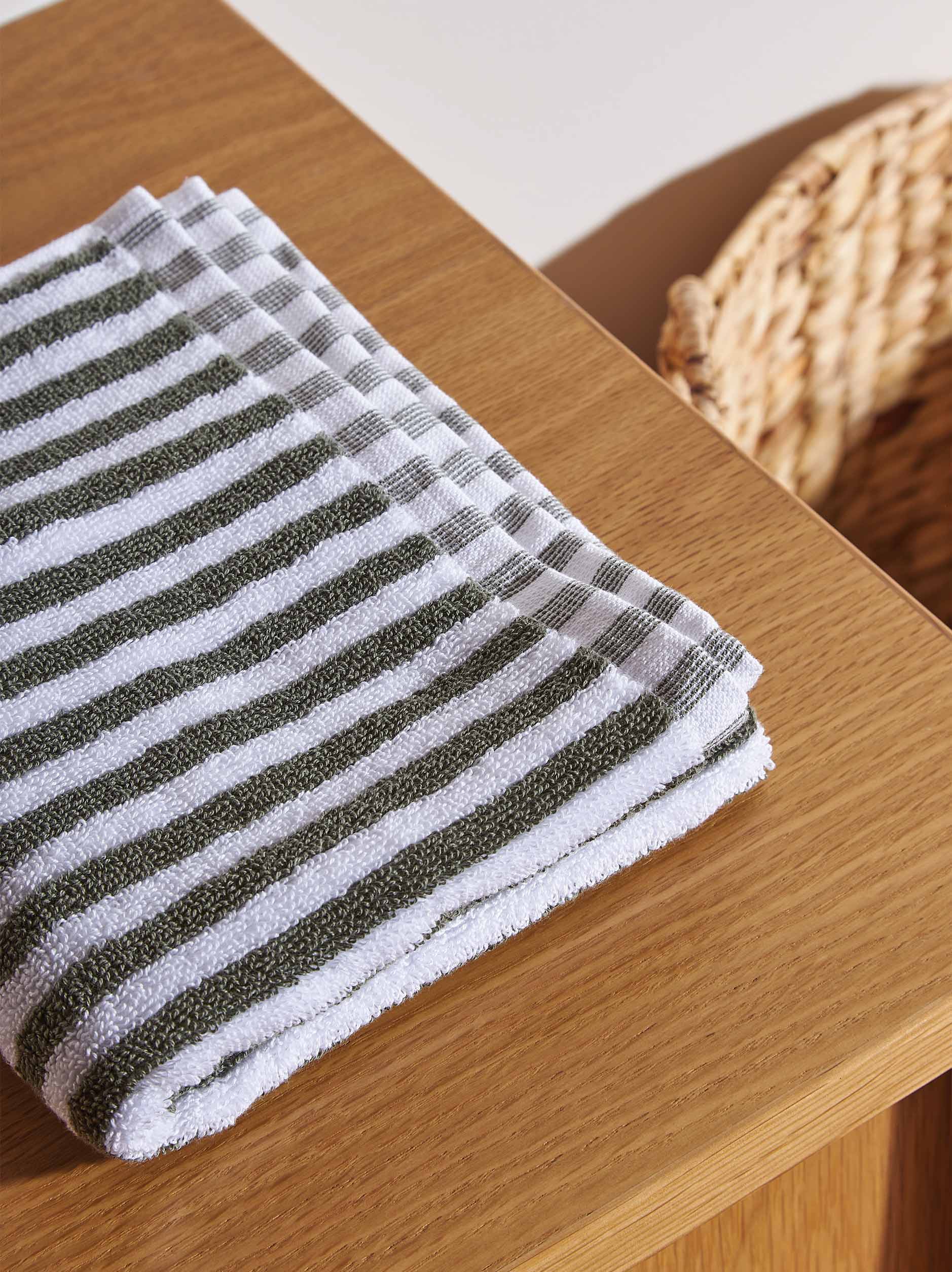 Wide Stripe Cotton Face Cloth Olive/White / Face Cloth