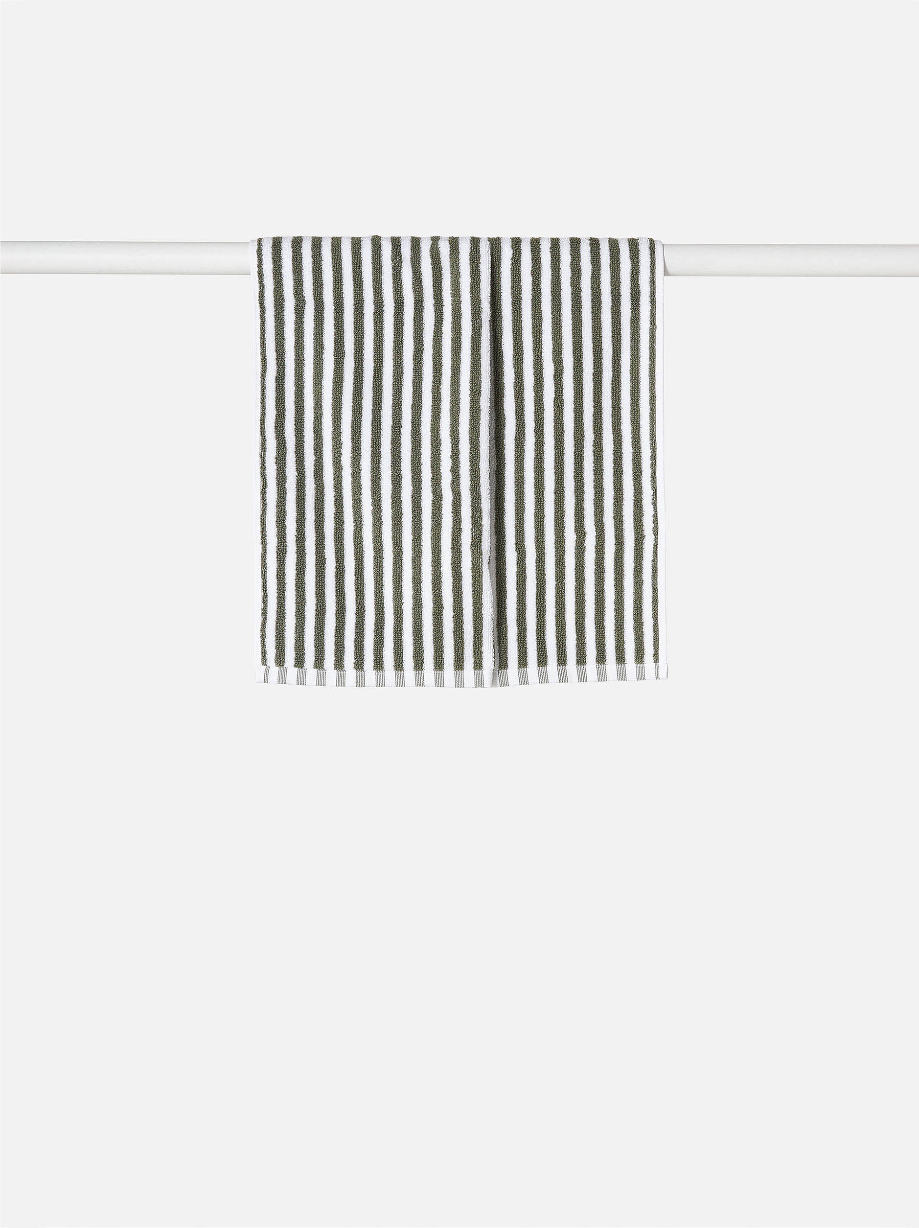 Wide Stripe Cotton Hand Towel Olive/White / Hand Towel