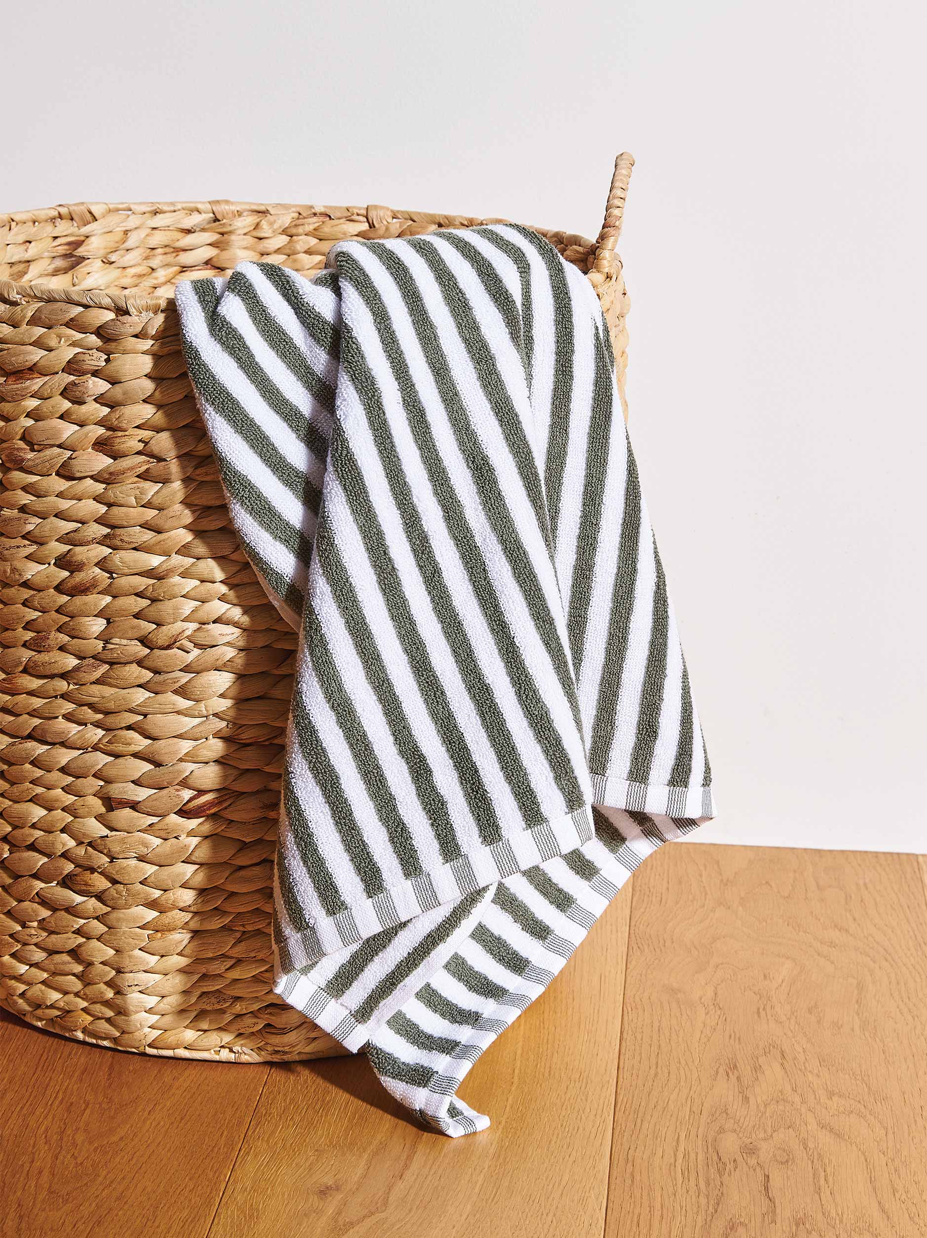 Wide Stripe Cotton Towel Bundle Olive/White - Wide Stripe / Towel Bundle