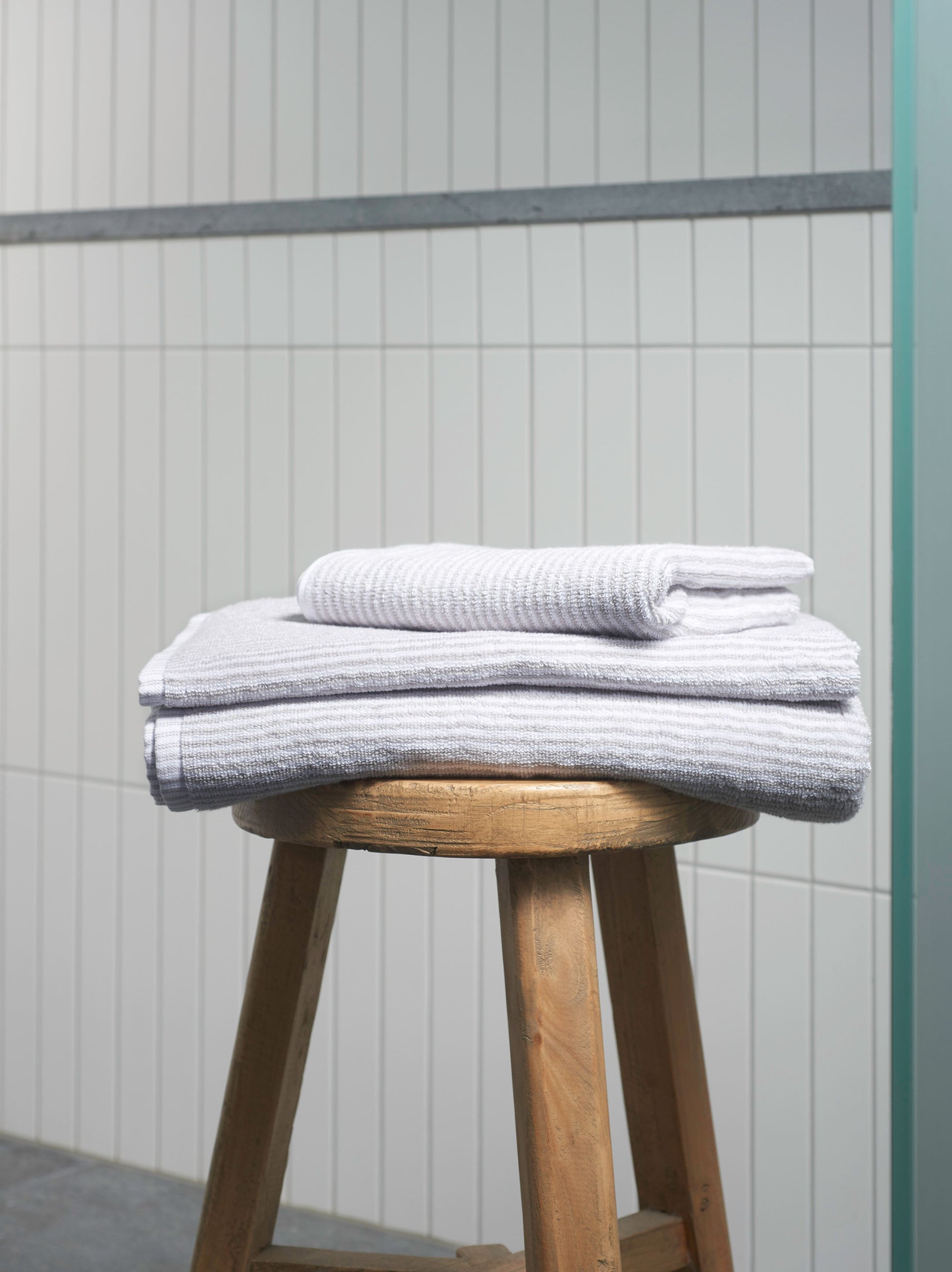 Stripe Cotton Bath Mat Grey/White / Bath Mat