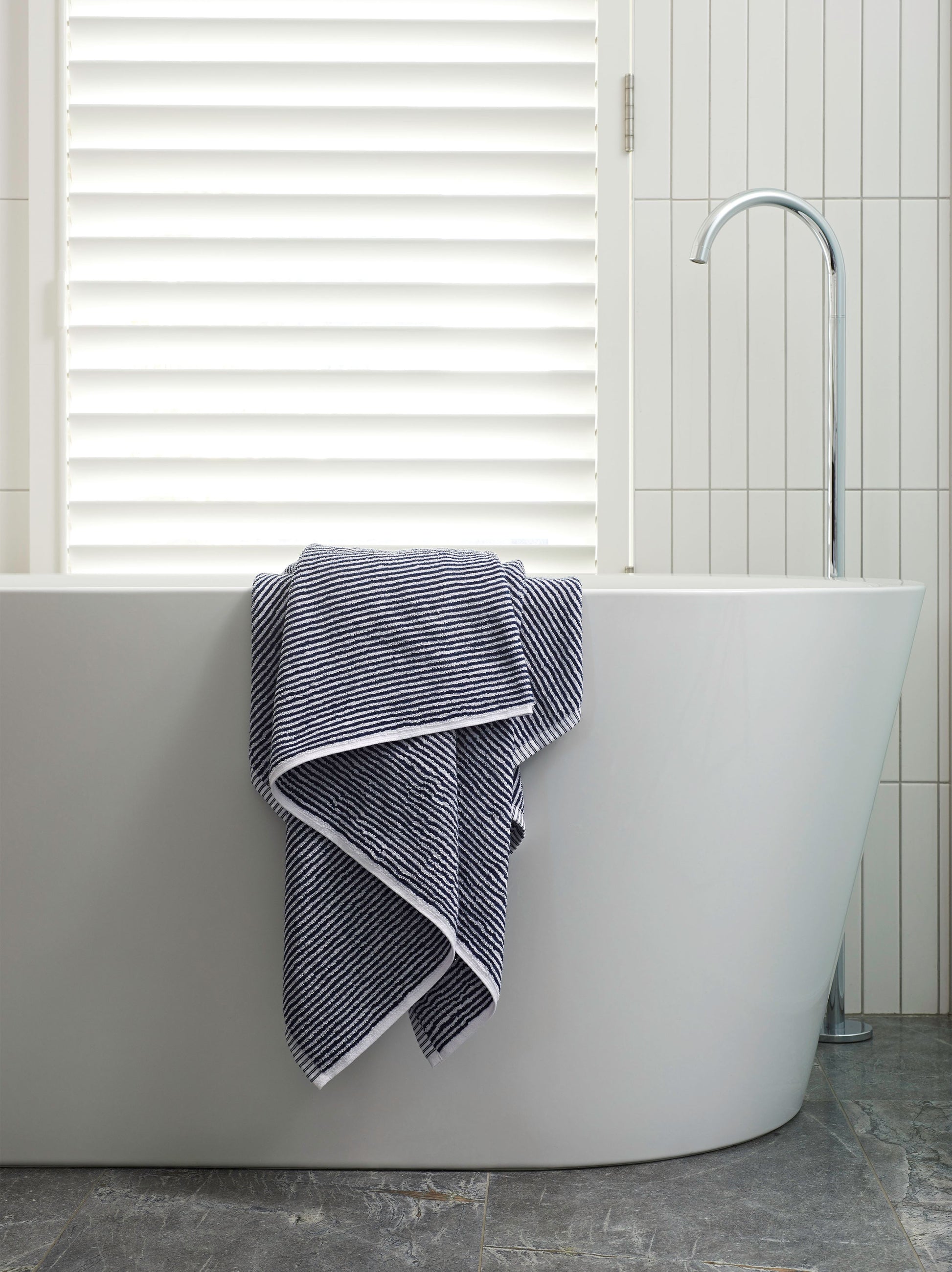 Stripe Cotton Bath Towel Navy/White / Bath Towel