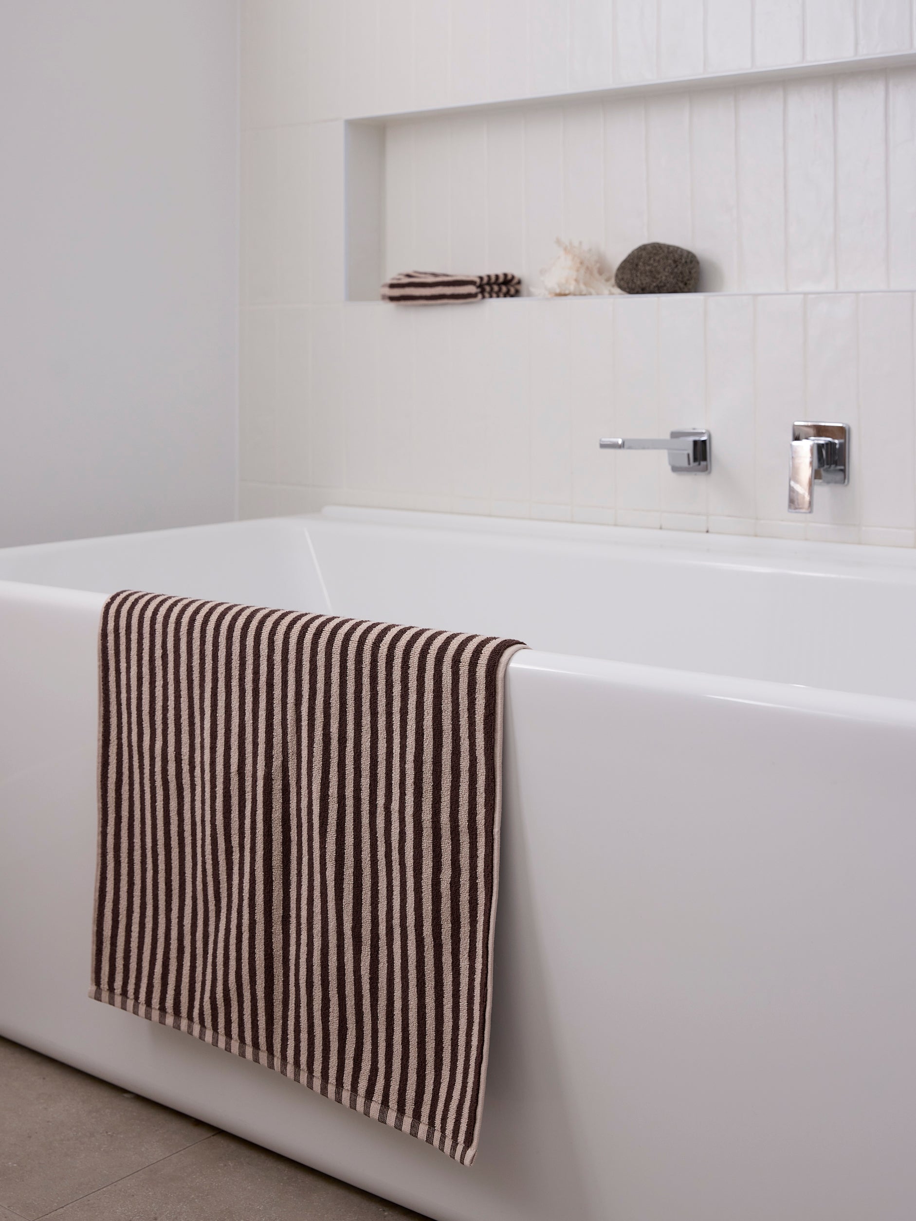 Stripe Cotton Bath Towel Cocoa/Bone / Bath Towel