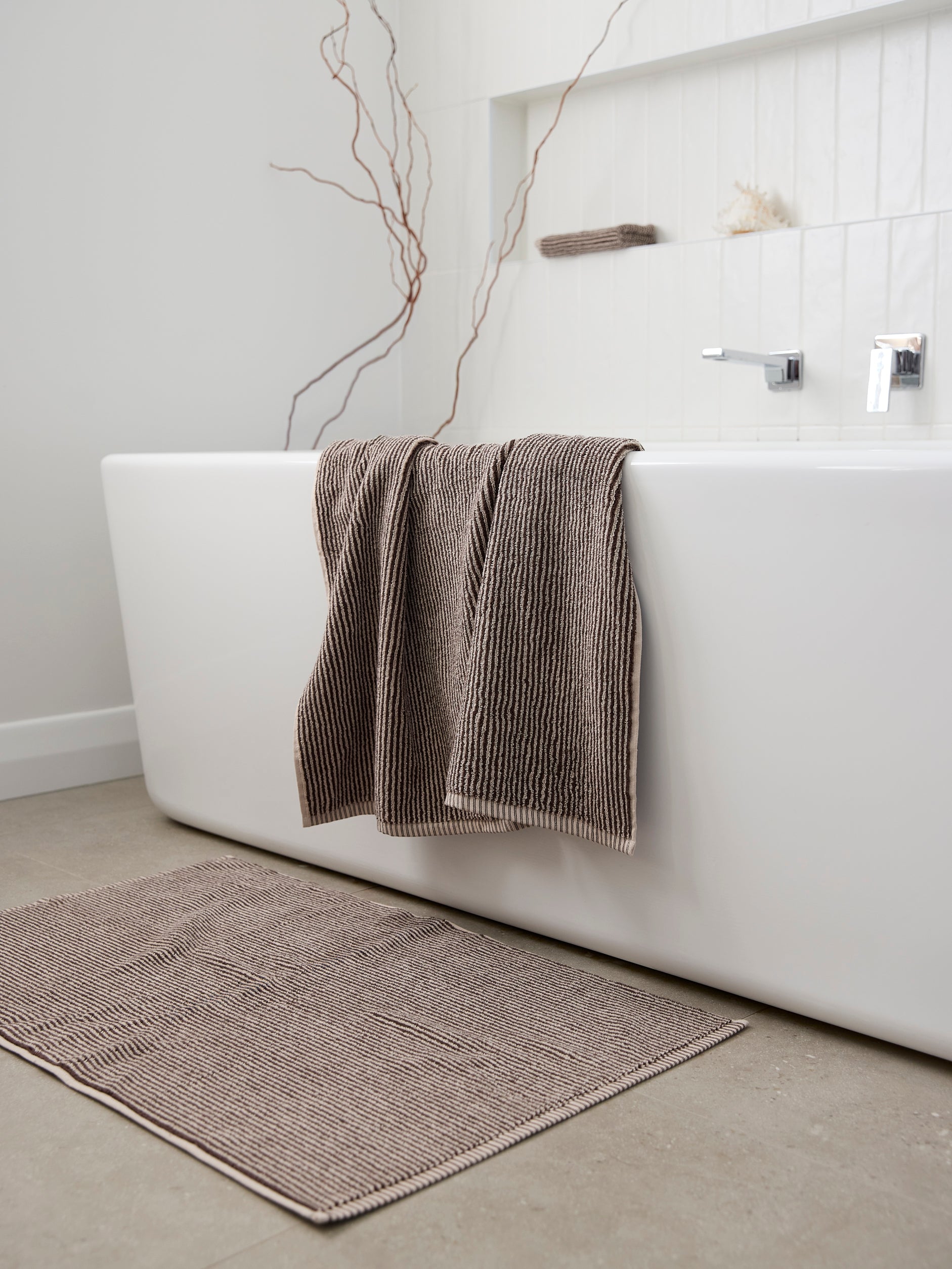 Stripe Cotton Bath Towel Cocoa/Bone / Bath Towel