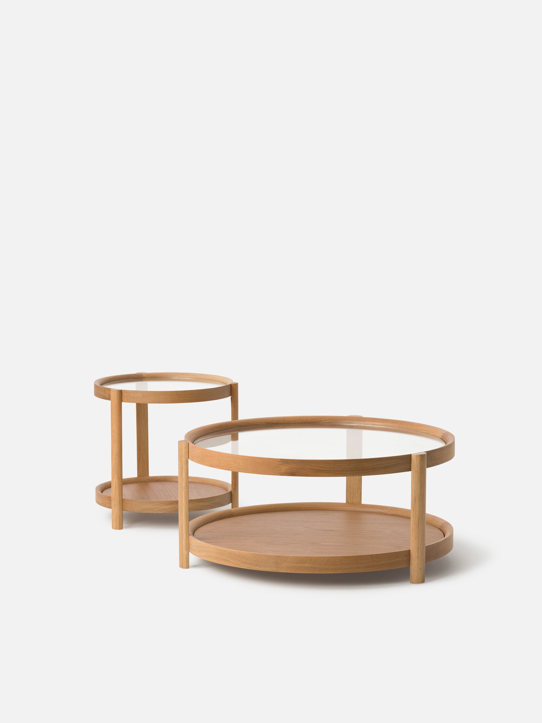 Column Side Table Oak/Plywood/Glass / One Size