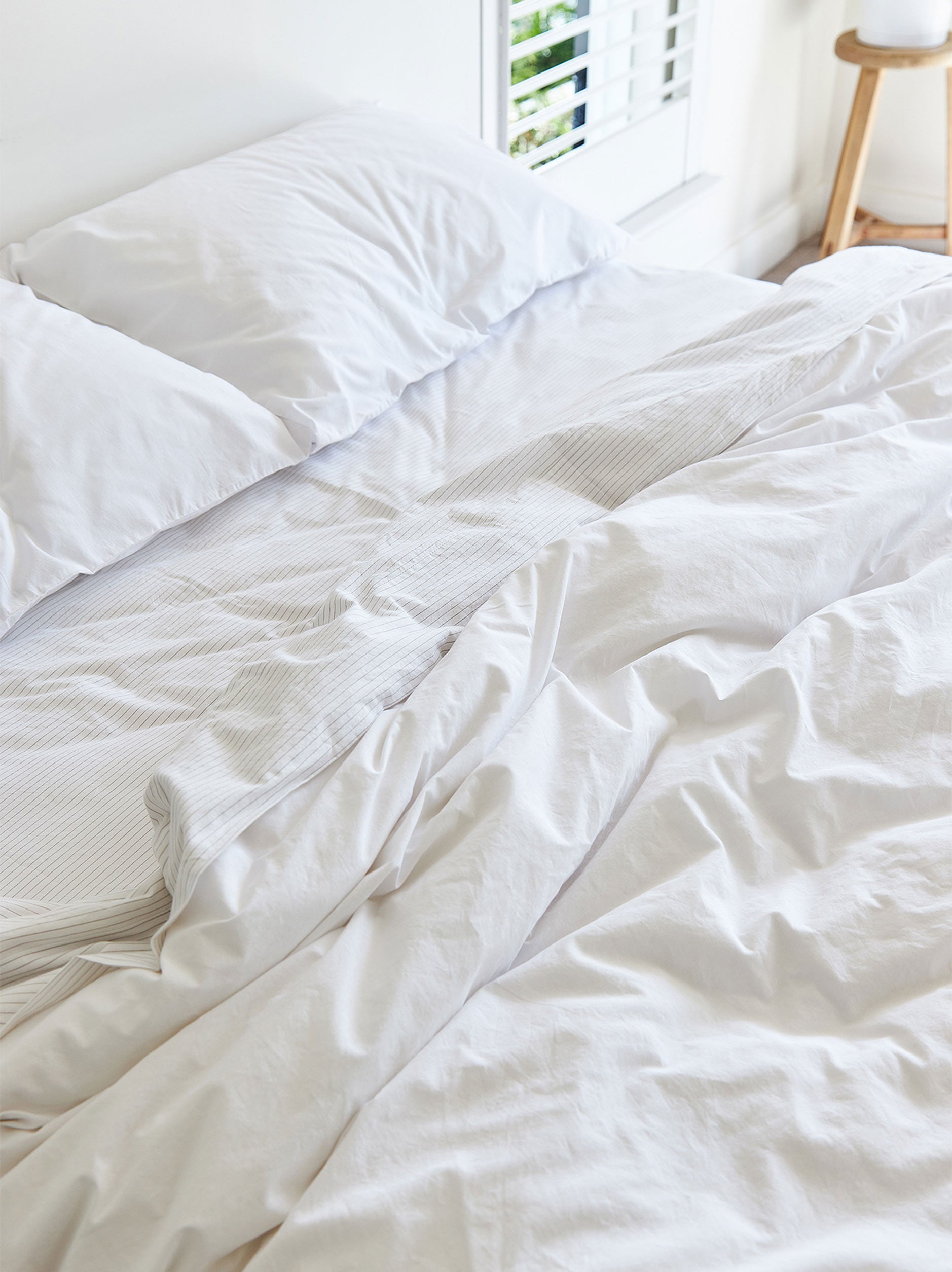 Pinstripe Organic Cotton Fitted Sheet White/Grey / King