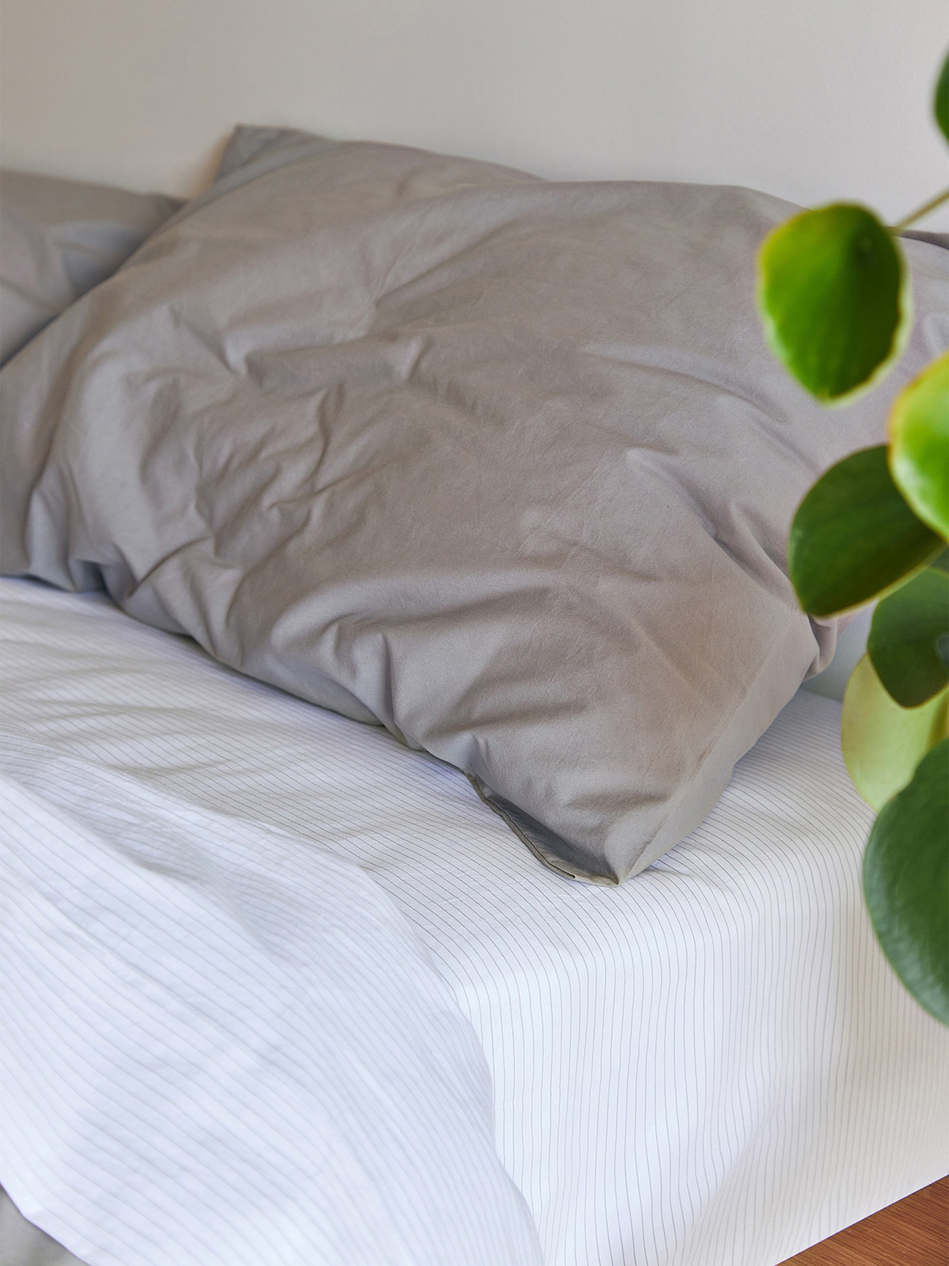 Pinstripe Organic Cotton Fitted Sheet White/Grey / Queen