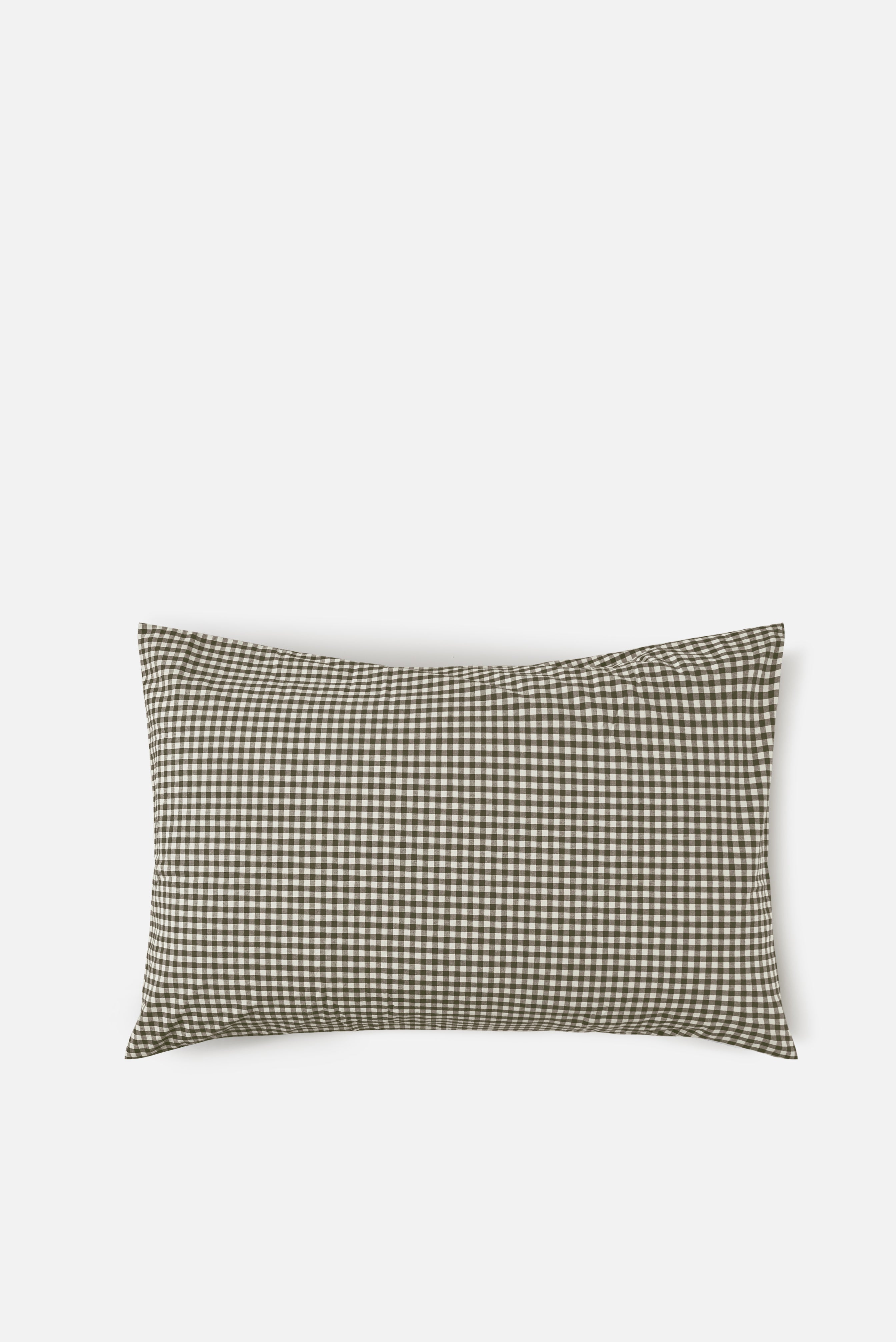 Gingham Organic Cotton Lodge Pillowcase Pair Olive / Lodge Pillowcase Pair