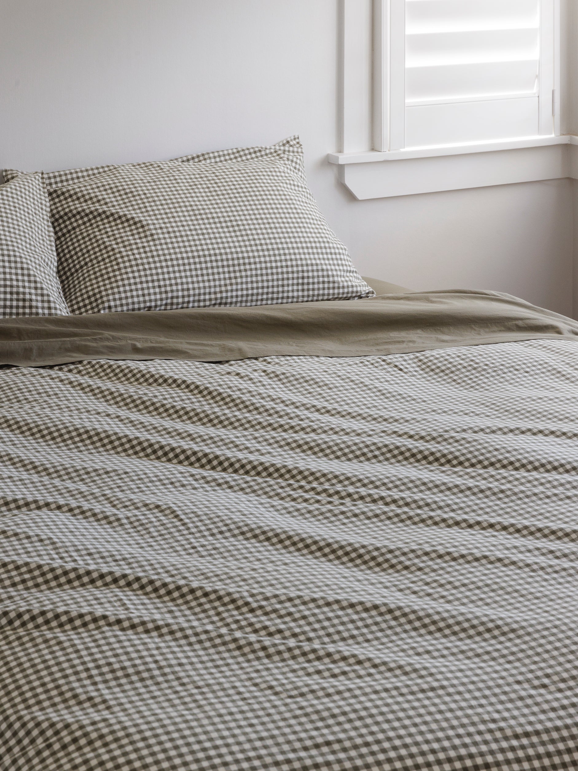 Gingham Organic Cotton Duvet Cover Olive / Queen