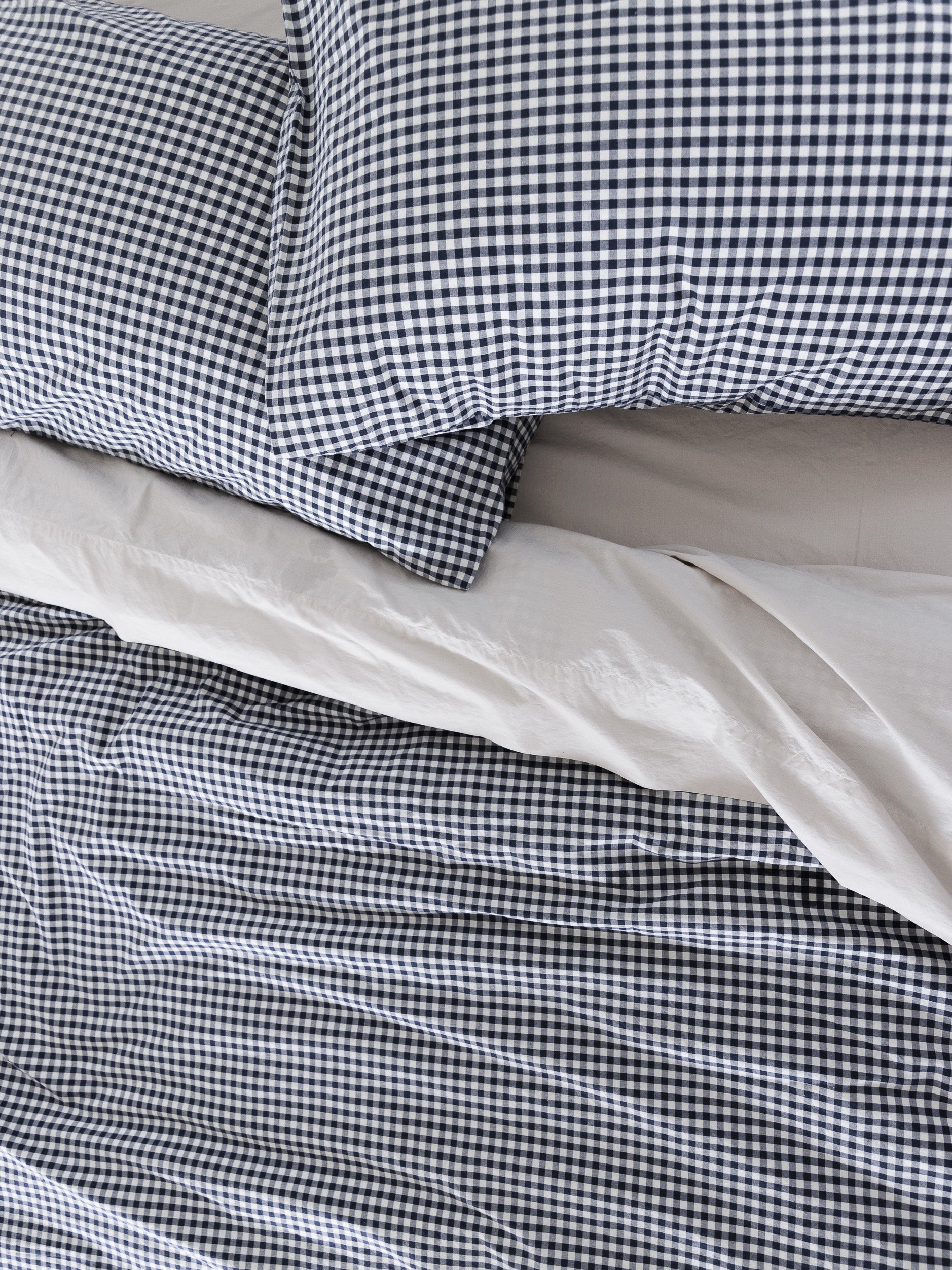 Gingham Organic Cotton Duvet Cover Navy / King Single/Double