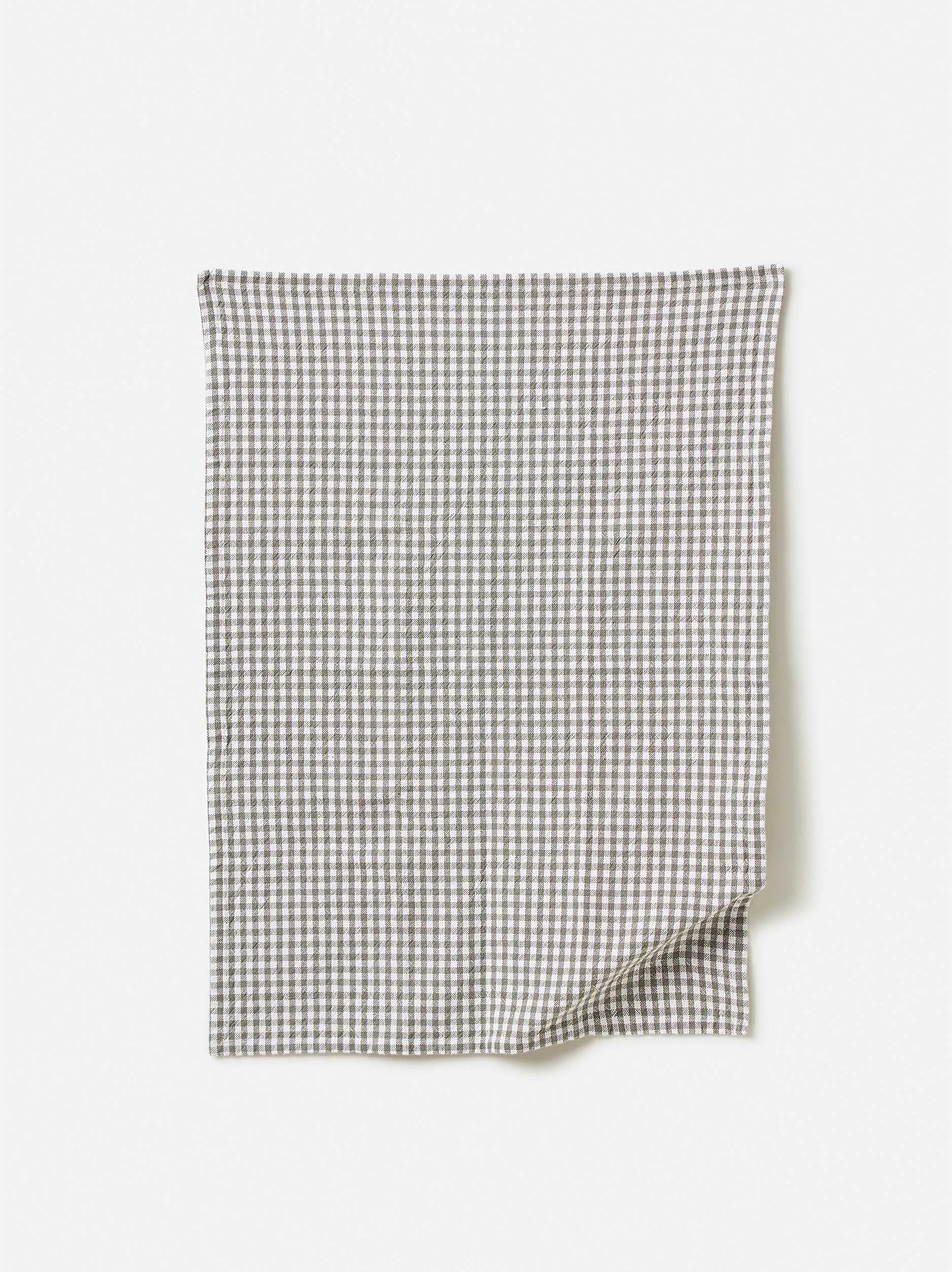 Gingham Washed Cotton Tea Towel Grey / 50x70cm